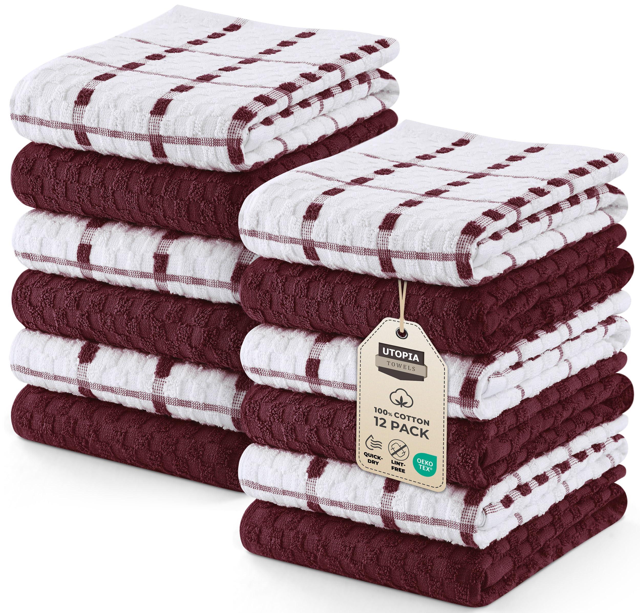 Utopia Towels Utopia Towels Kitchen Towels 12 Pack, 15 x 25 Inches, 100% Ring Spun Cotton Super Soft and Absorbent Linen Dish Towels, Tea Towels and Bar Towels Set (Burgundy)