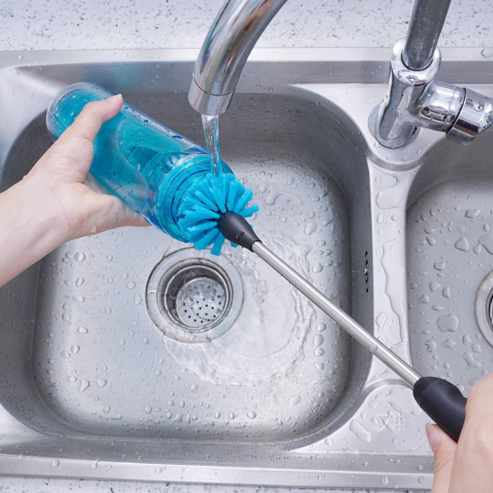 MOSOLAN MOSOLAN Stainless Steel Water Bottle Brush, Long Handle Scrubbing Brush, Built for Cleaning Sports Bottles, Baby Bottles, Cups, Coffee Mugs, Glasswares, Wine Decanters, Flask, 2 Pack, 15 in