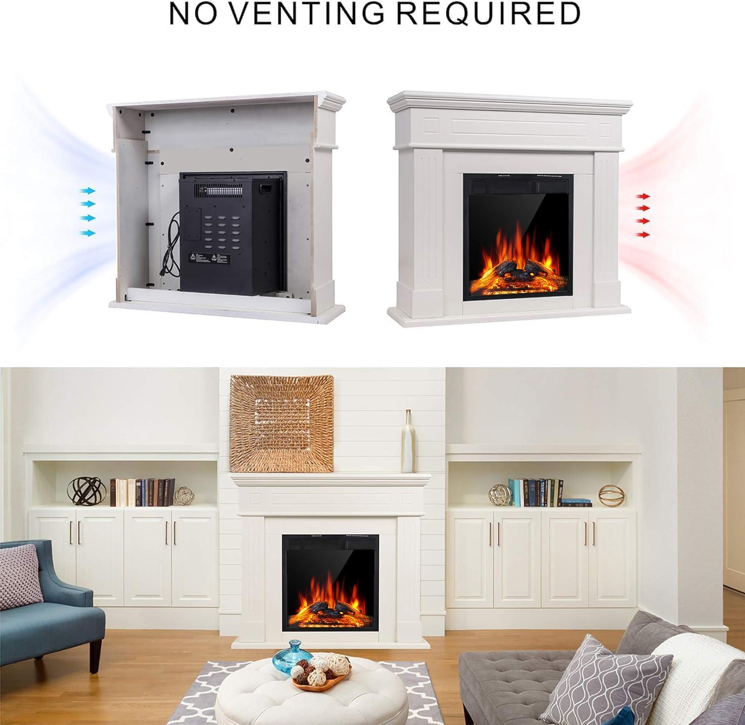 Xbeauty 44" Electric Fireplace with Mantel Package Freestanding Fireplace Heater Corner Firebox with Log & Remote Control,750-1500W,Pearl White