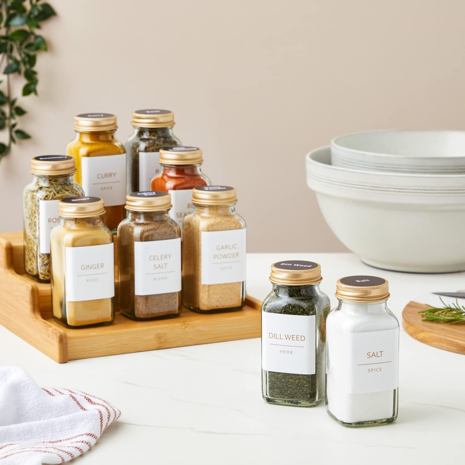 Talented Kitchen Talented Kitchen 24 Pack 6 Oz Glass Spice Jars with Shaker Lids, 328 Preprinted Labels, Gold Caps, and Gold Lids with Seasoning Containers Labels