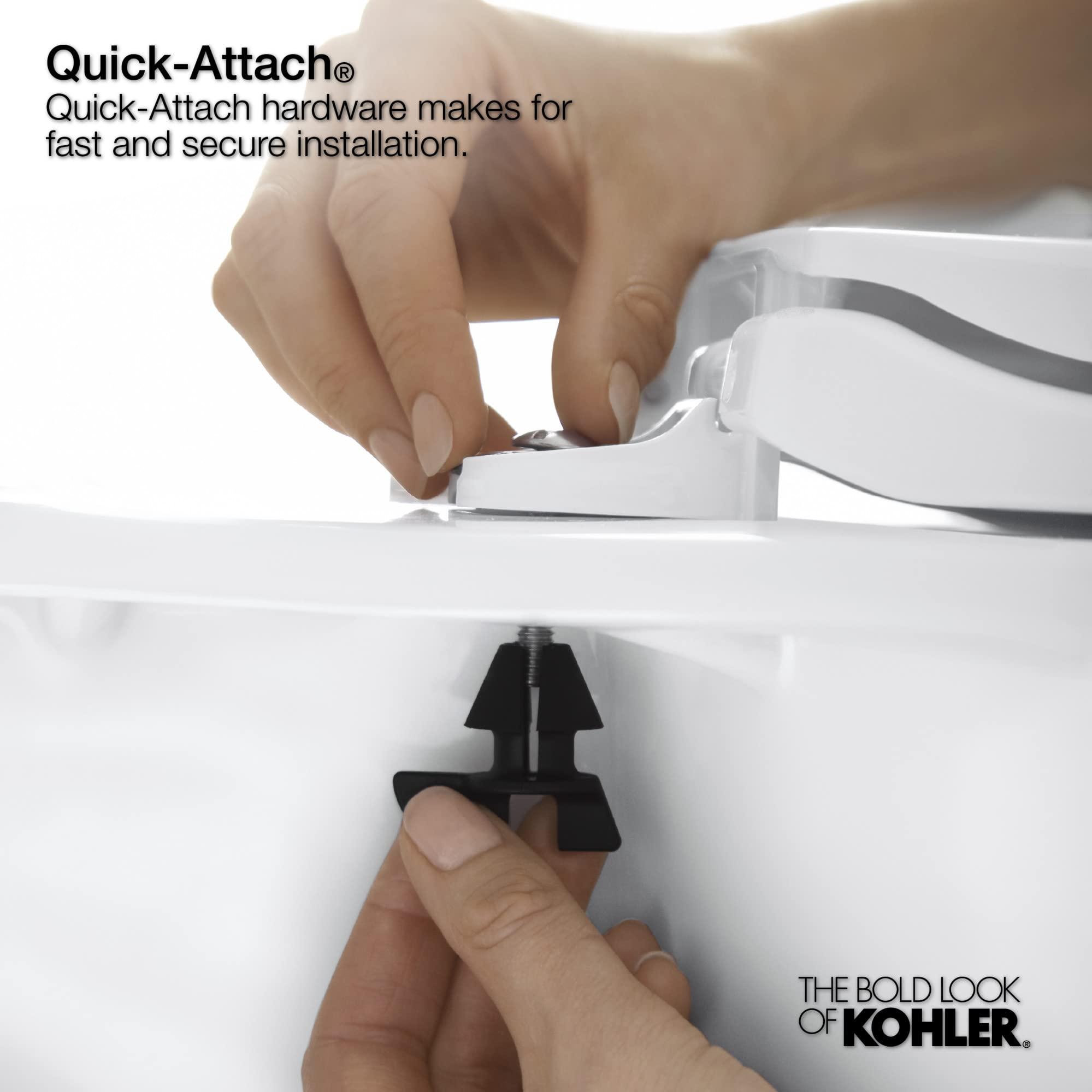 Kohler KOHLER K-4636-0 Cachet Elongated, Grip-Tight Bumpers, Quiet-Close Release Hinges, Quick-Attach Hardware, No Slam Toilet Seat, White