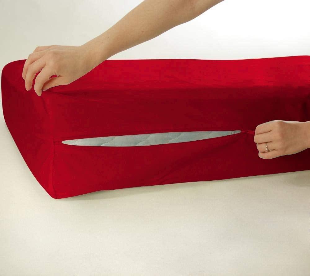 DIFFERENT SHEETING 400 Thread Count Zipper Fitted Sheet 1 Piece - 18 Inch Deep Pocket - Wrinkle Free 100% Egyptian Cotton & Extra Soft Mattress Protector - Burgundy Solid, Twin Size.