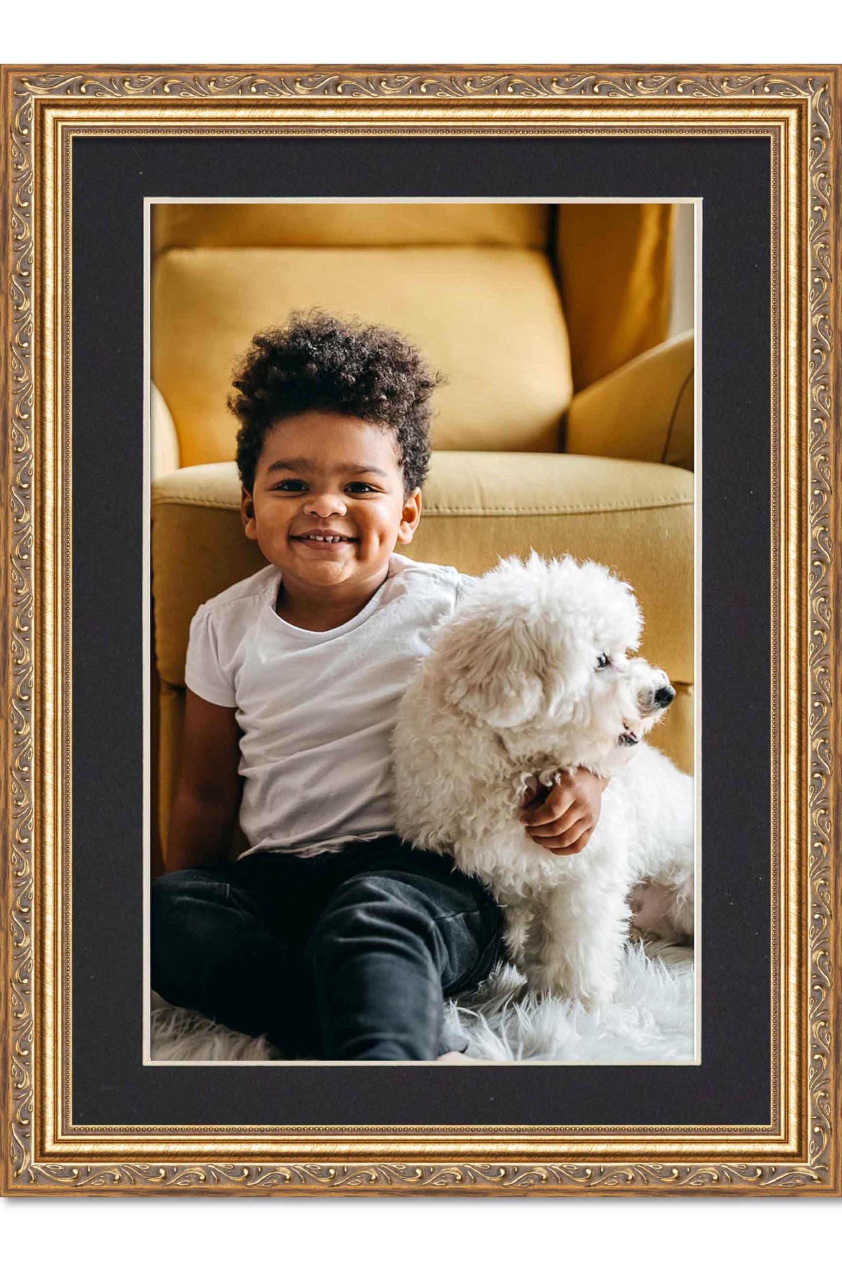 Poster Palooza 6x9 Frame with Mat - Antique Gold 8x11 Frame Wood Made to Display Print or Poster Measuring 6 x 9 Inches with Black Photo Mat