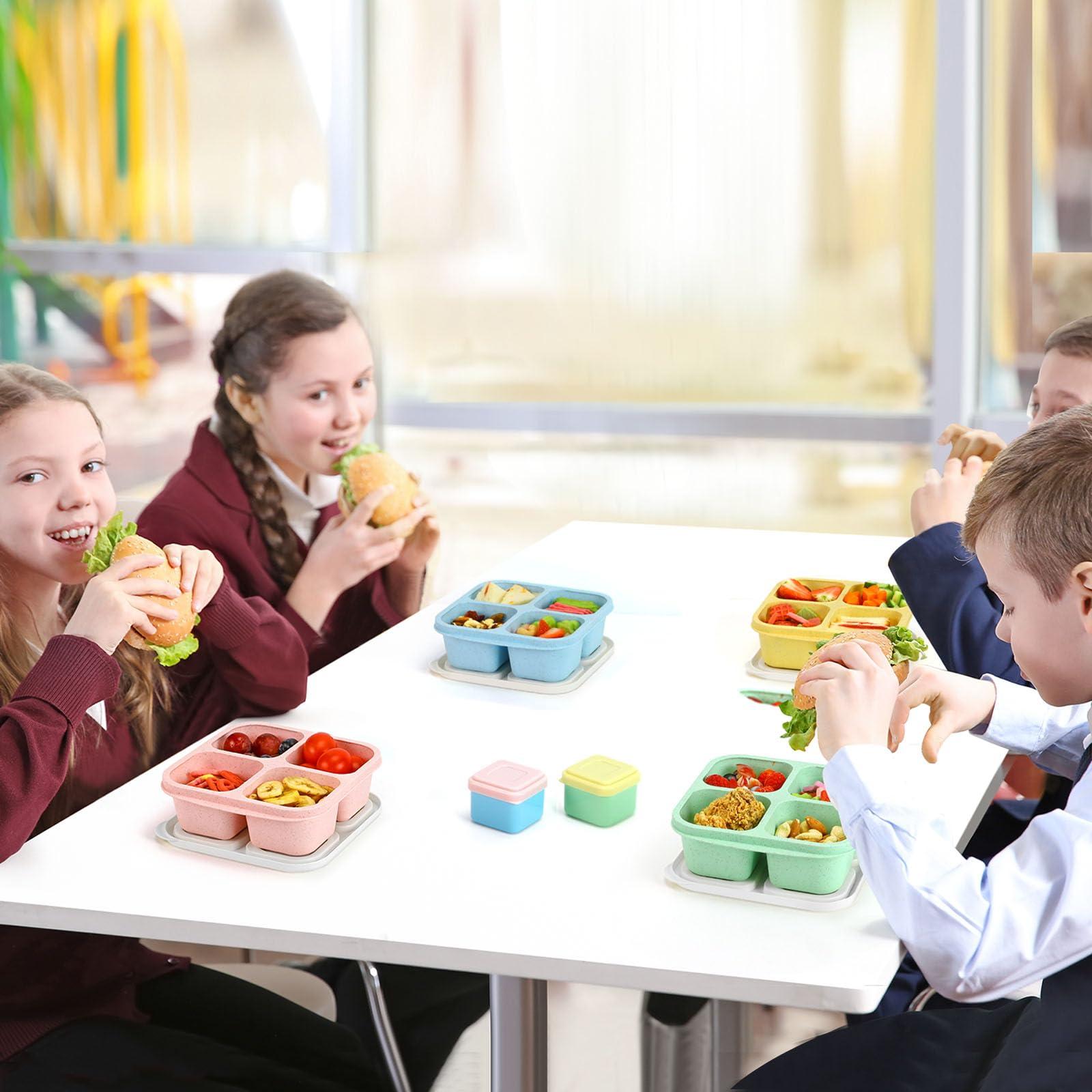 Caperci Caperci Lunchable Snack Containers - 4 Compartments Bento Snack Boxes (4 Pack) with 2 Leakproof Sauce Containers, Reusable Divided Food Containers for School, Work, Travel (Jewel Brights)