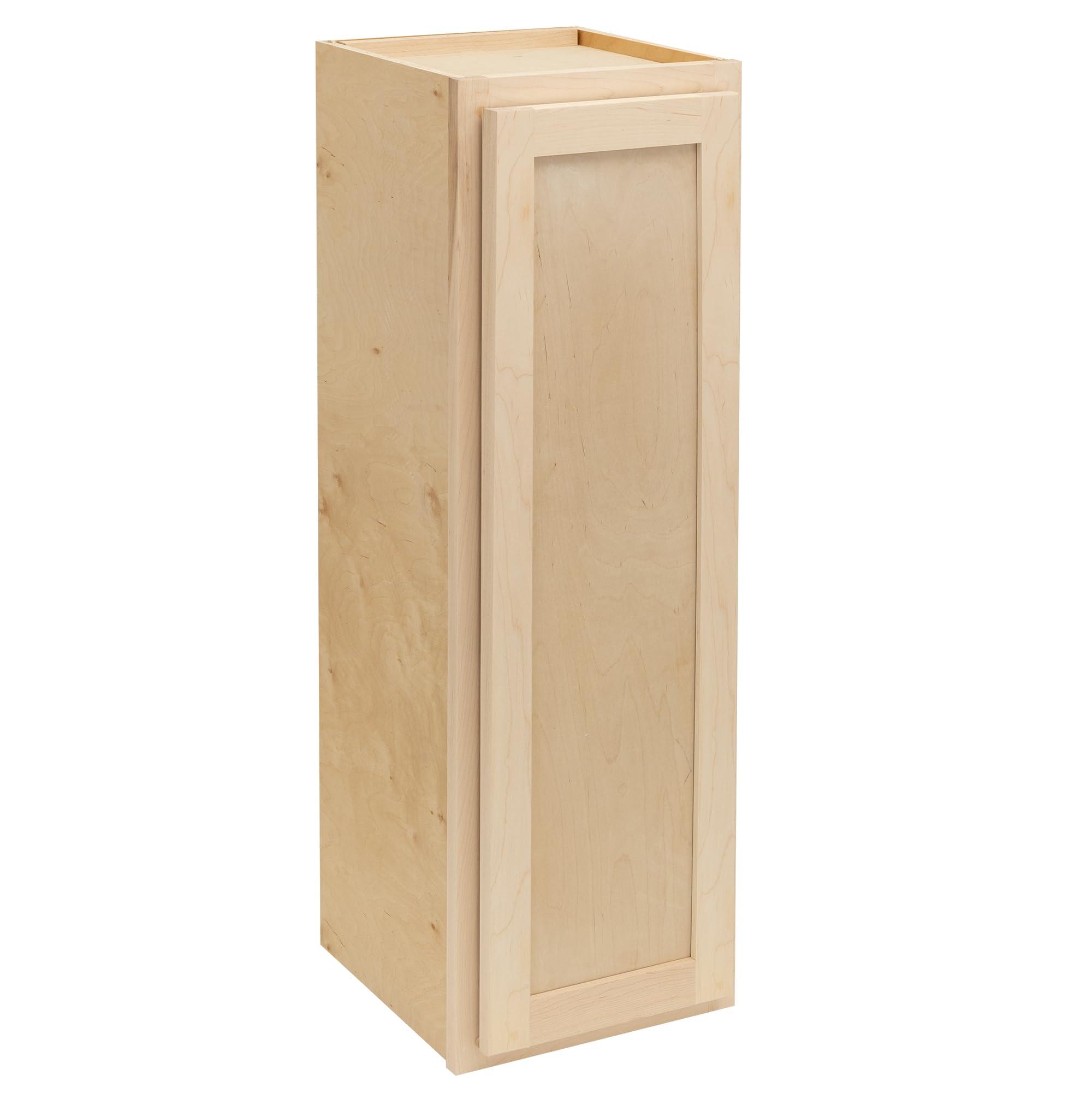 Quicklock Cabinets Quicklock RTA (Ready-to-Assemble) 42" Tall Wall Kitchen Cabinets - Shaker Style | 100% Hardwood | Made in America | Soft Close Hardware (Raw Maple, 12" D x 15" W x 42" H)