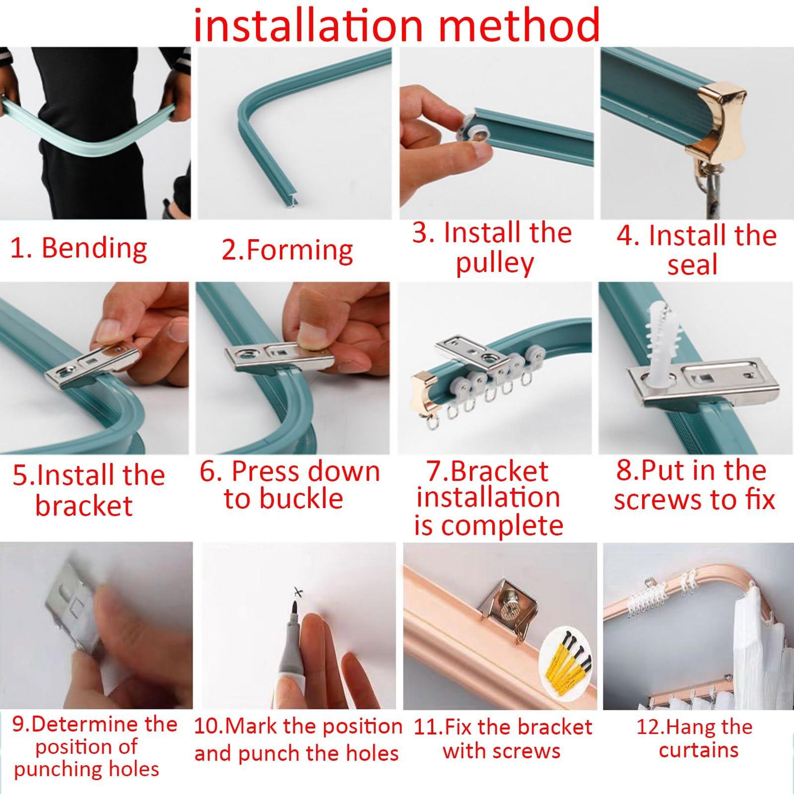 whalebee whalebee Bay Window Track Curtains Curtain Track Bendable Silent and Smooth Flexible Curtain Rail with Accessories Bendable Curtain Rail for Bay Window Curtain Rails