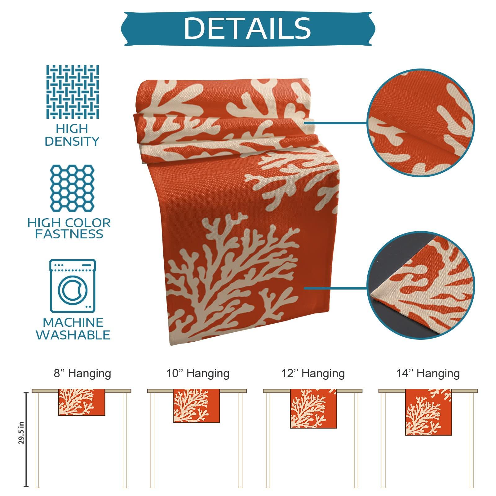 RisQiten RisQiten Orange Coral Table Runner - 60 Inch Long Coastal Summer Beach Nautical Seaside Cotton and Linen Blended Dress Scarves Farmhouse Table Runner for Kitchen Dining, Coffee Table, 13\" x 60\"