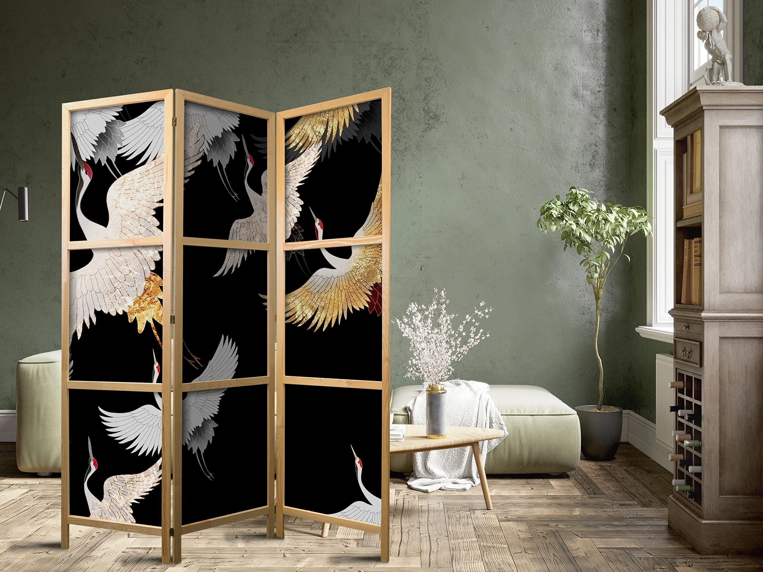 artgeist artgeist Japanese Room Divider Crane Bird Animals Nature 135x171 cm 3 Panel Folding Screen Japan Design Home Decoration Art Deco Abstract g-C-10115-z-b