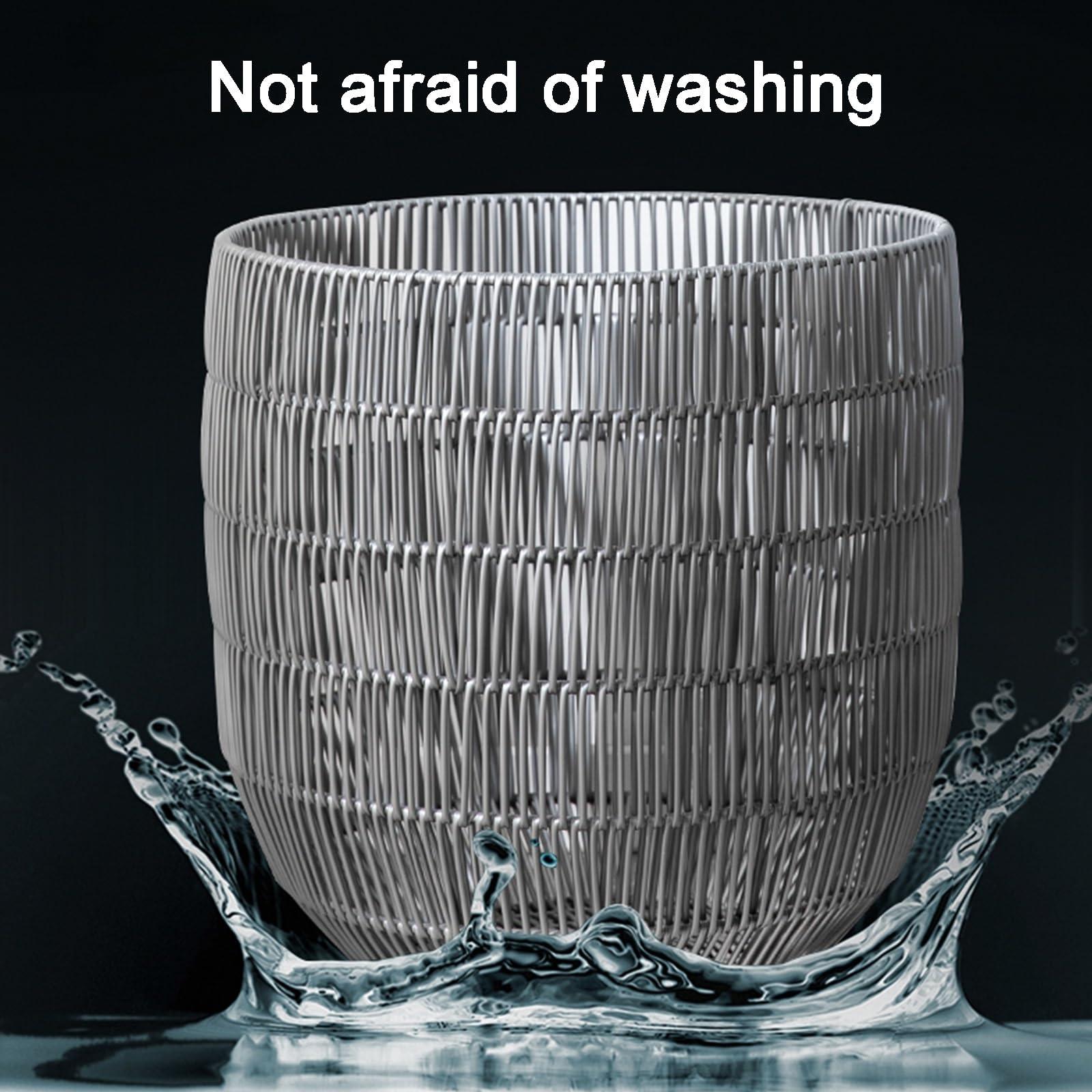 WNGJZZYC WNGJZZYC Imitation Rattan Woven Laundry Basket with Metal Frame, Laundry Hamper Large Capacity, Lightweight Multipurpose Portable Clothes Laundry Baskets(33x34cm/13x14in)