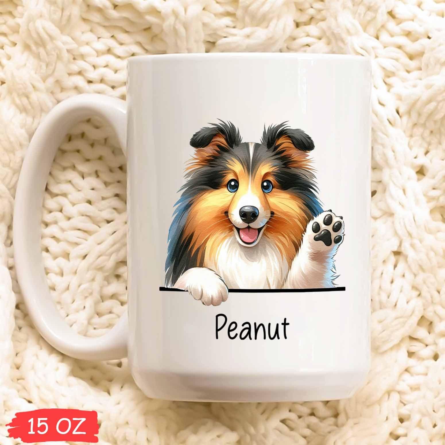 Gissty Personalized Shetland Sheepdog Mugs Gifts For Dog Dad Mom, Cute Shetland Sheepdog Face Tea Cup, Shetland Sheepdog Art Crayon Style Coffee Mug, Shetland Sheepdog Breed White Ceramic Cup 11oz 15oz