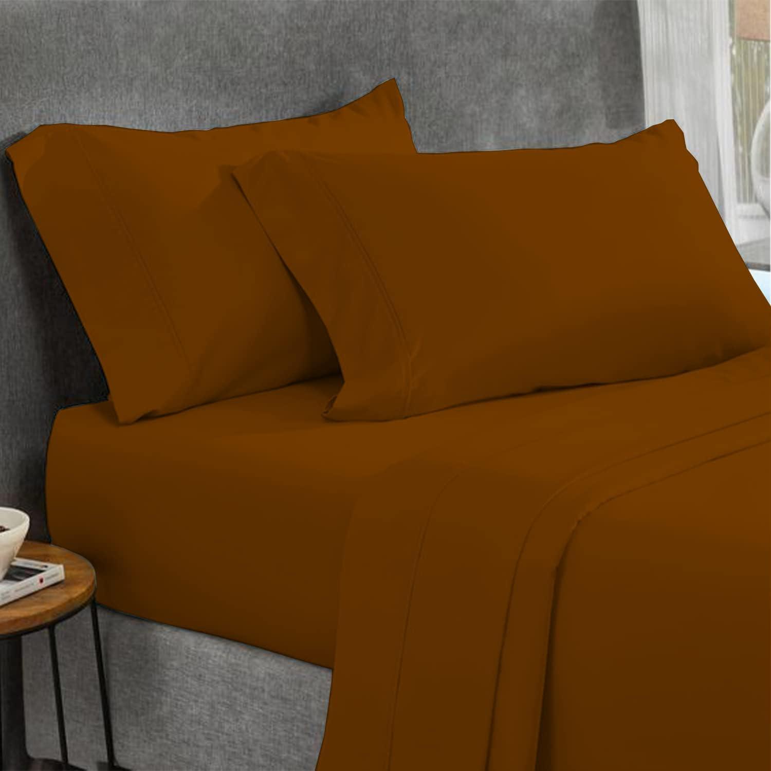 HIGH LANE BEDDING Chocolate Natural Cotton Twin Sheets Deep Pocket, 800 Thread Count Chocolate 4 Piece, Sheet Set, Solid Sateen Weave, 24\" Deep Pocket (Fits Upto 18\" to 24\" Mattress), Bedding Sheets & Pillowcases
