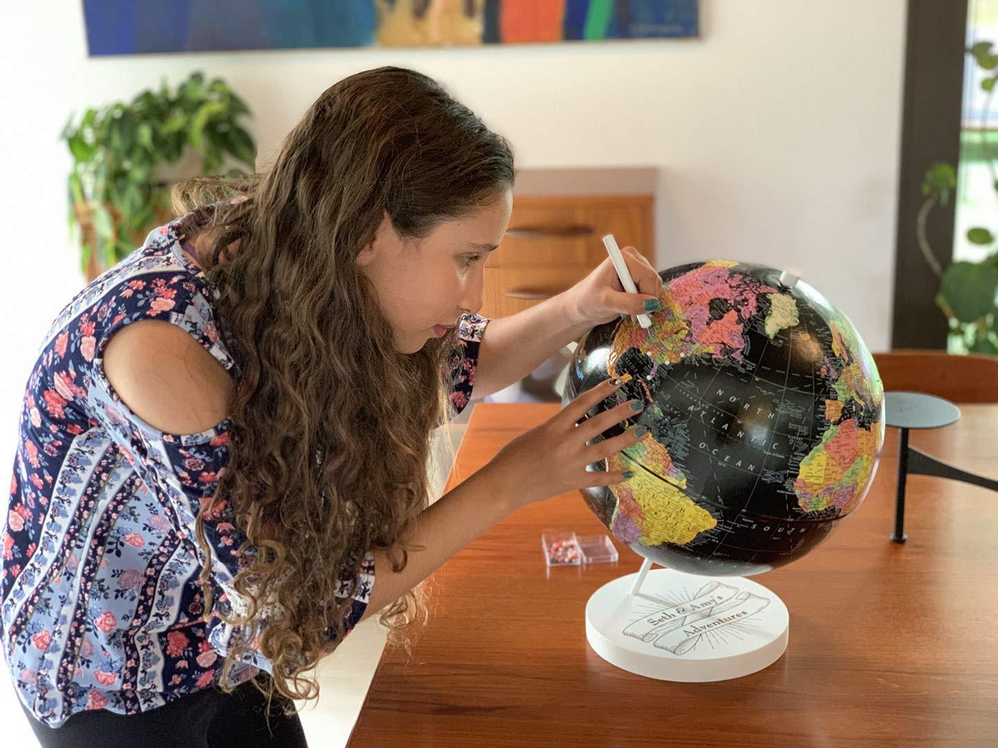 Wendy Gold Studios Custom Push Pin Globe Ivory with Pins for Tracking World Travels