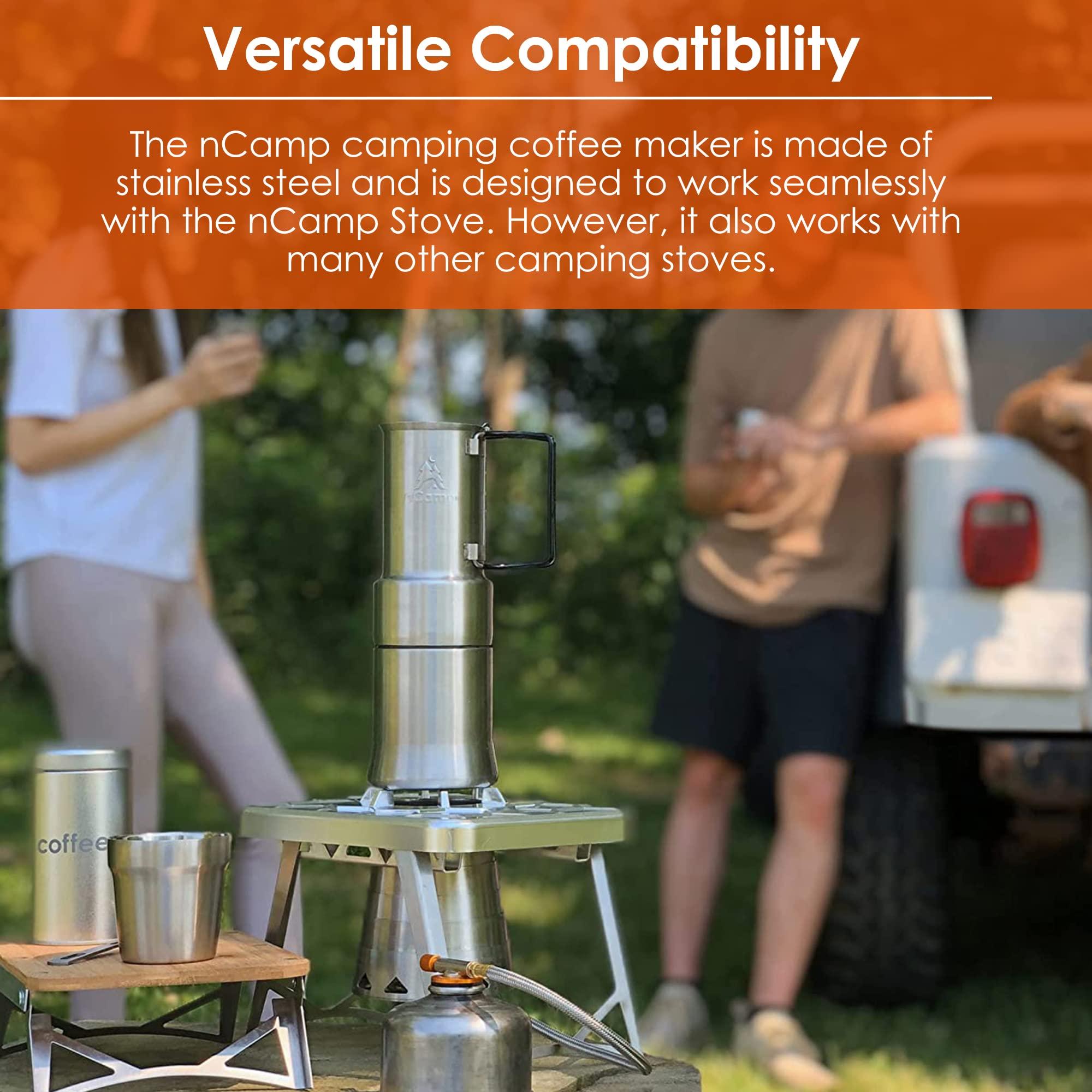 nCamp nCamp - Caf, Portable Coffee Maker, Portable Espresso Machine, Compact Camping Coffee Maker, Stainless Steel Travel Coffee Maker with Camping Coffee Cup, Reusable, 12 oz