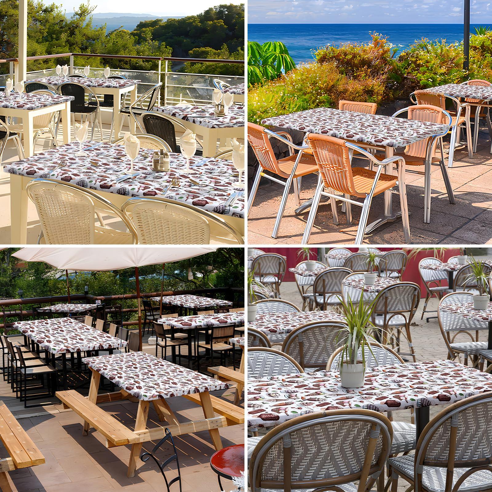 homing homing Rectangle Printed Fabric Tablecloth, Elastic Fitted Table Cloth for 6 Foot Table, Washable Polyester Table Cover for Outdoor, Picnic, Camping and Indoor, (Ice Cream, 30\" x 72\")