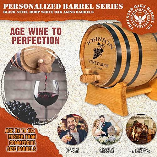 THOUSAND OAKS BARREL Personalized 5 Liter Oak Wine Barrel (1 gallon) with Stand, Bung, and Spigot | Age Cocktails, Bourbon, Whiskey, Beer and More! | Engraved Custom Wine Barrel (V16) Design