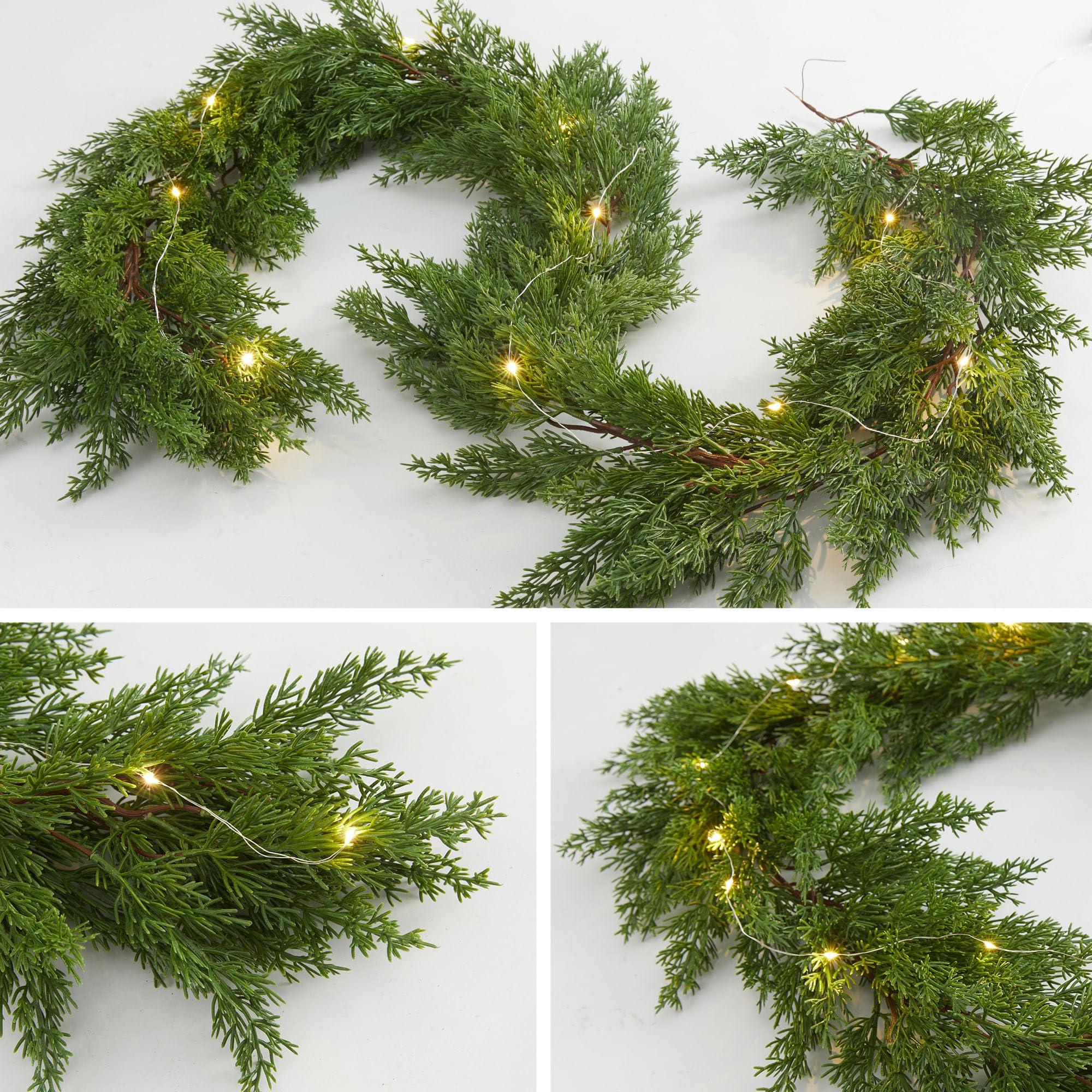 PARTY JOY 6FT PARTY JOY Seasonal Artificial Christmas Garland with Lights Pine Needle Cypress Garland for Holiday Winter Indoor Outdoor Decor