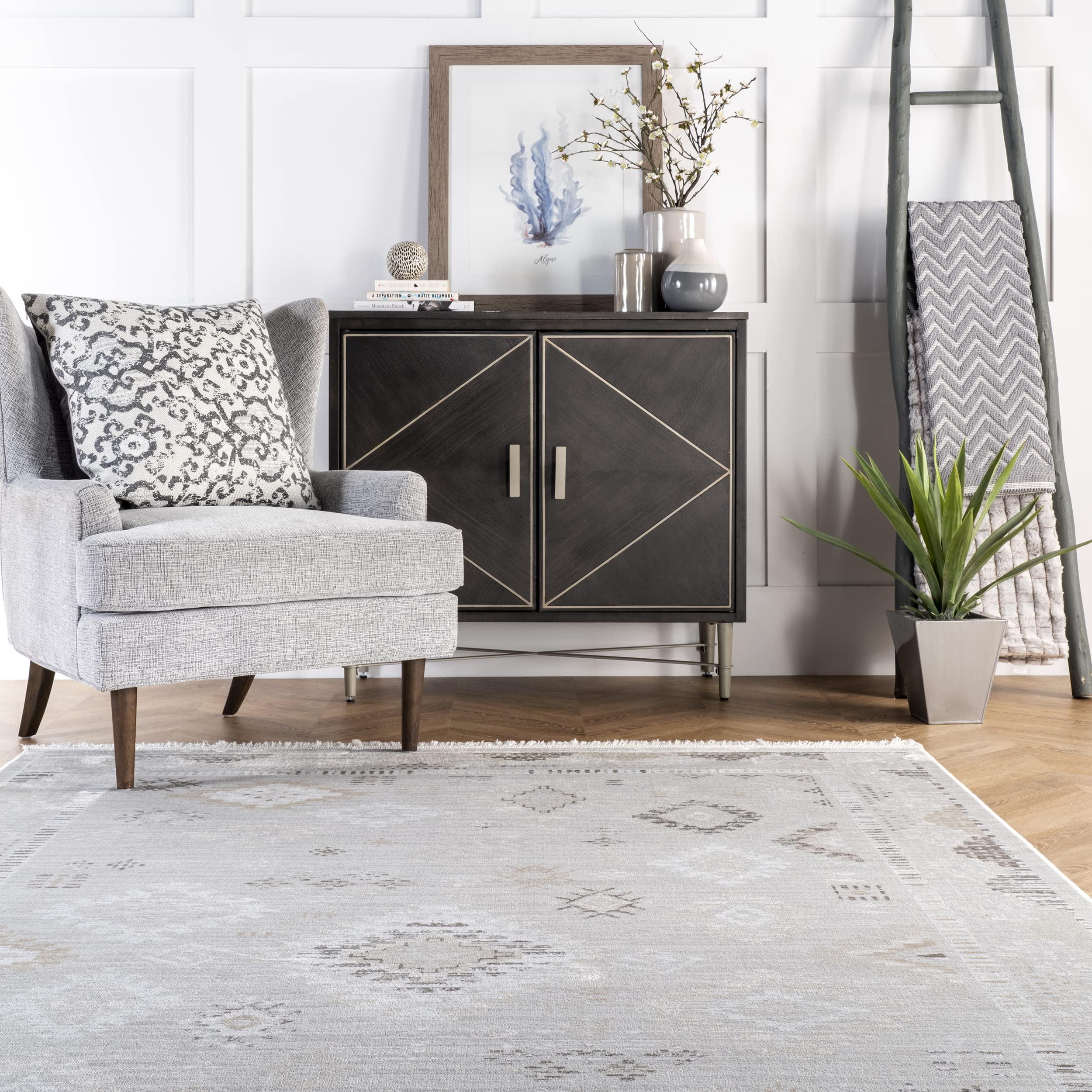 nuLOOM Rugs USA x Arvin Olano Venice Fringed Area Rug, 2x8, Silver