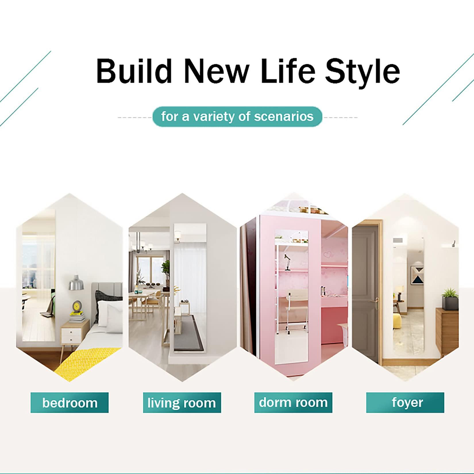 Byrotson Byrotson 4Pcs Square Glass Mirror Wall Stickers, DH Full Length Mirror Tiles Self Adhesive Frameless Mirror Sheets for Living Room, Dorm and Bathroom,Rounded,50x50cm