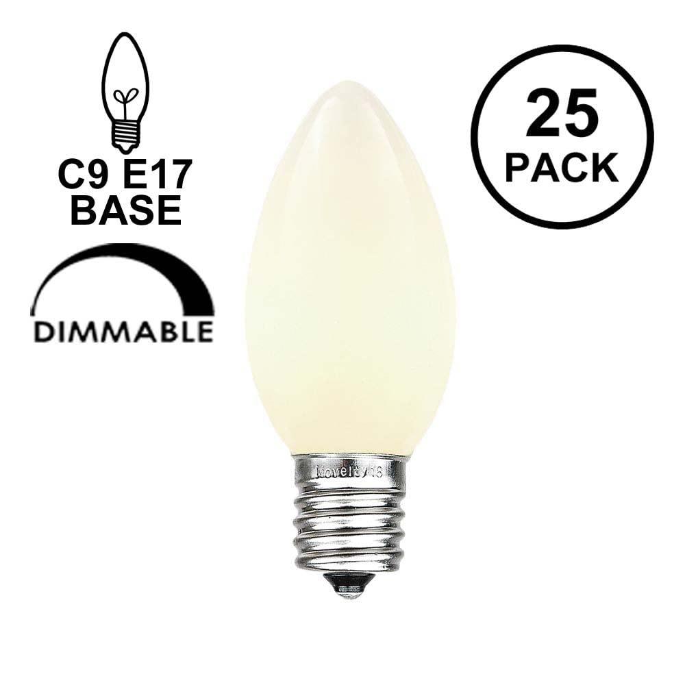 Novelty Lights Novelty Lights 25 Pack C9 Ceramic Outdoor Christmas Replacement Bulbs, White, E17/C9 Intermediate Base, 7 Watt