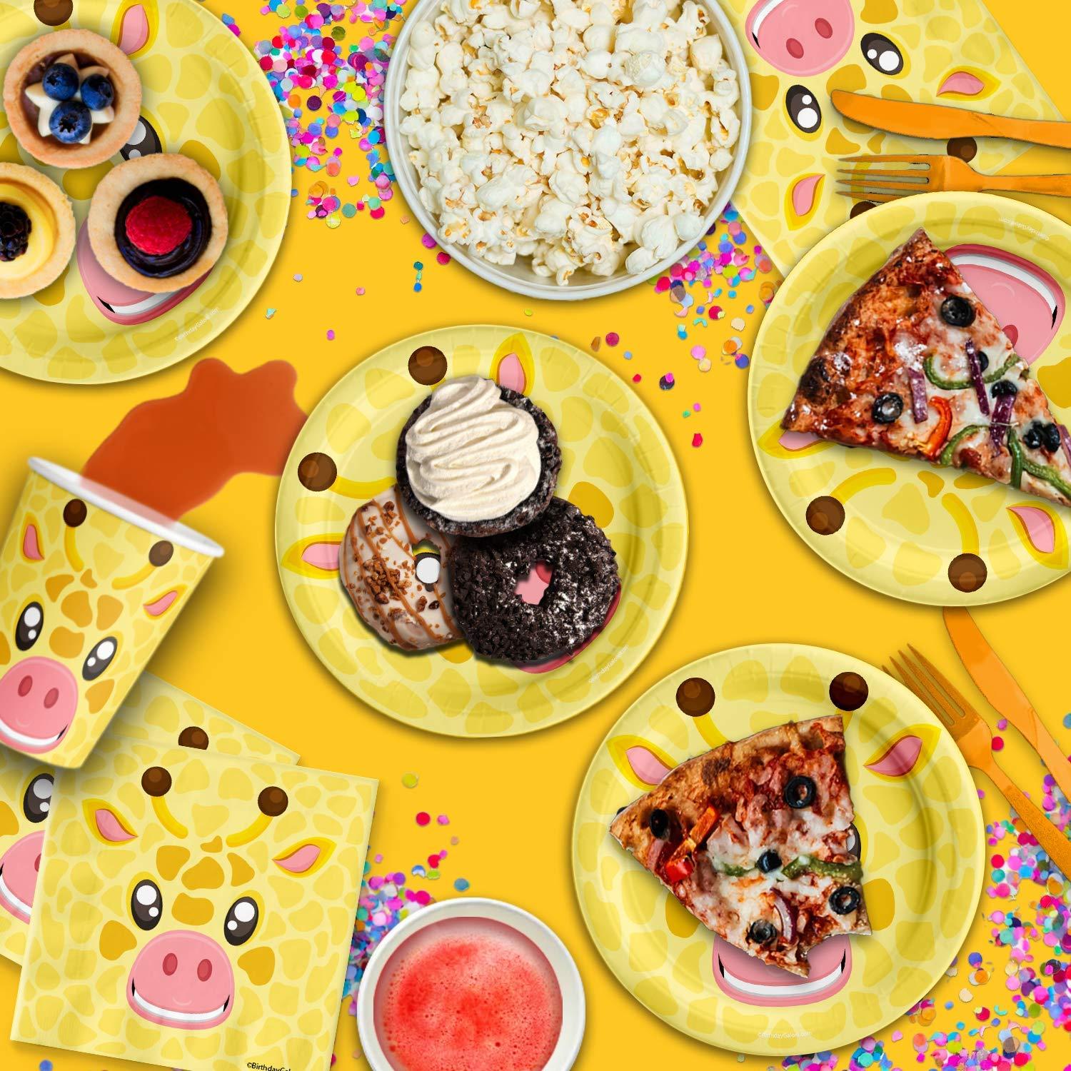 Birthday Galore Giraffe Birthday Party Supplies - Jungle Animal Party Supplies - Zoo Animal Party Supplies - Giraffe Themed Party Supplies | Tableware Set Includes Plates, Napkins and Cups | Kit for 16 Set