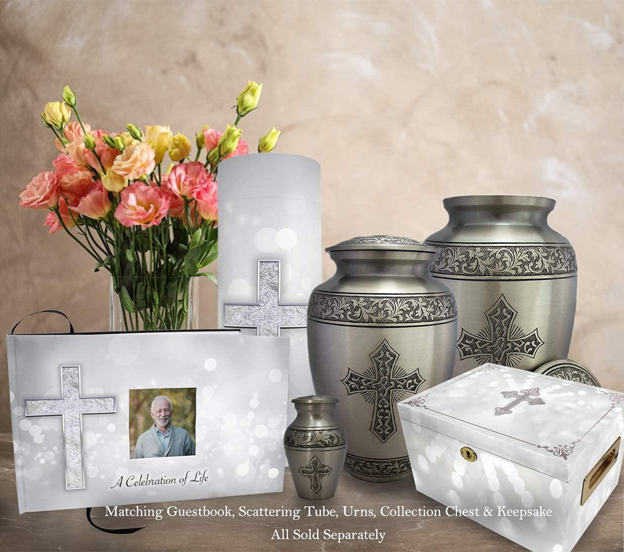 COMMEMORATIVE CREMATION URNS Silver Cross Cremation Urn for Ashes Adult Male & Female Personalized Cremation Urns for Human Ashes Adult Female - Decorative Urns for Ashes - Handcrafted Set of 4 Small Urn for Ashes for Women & Men
