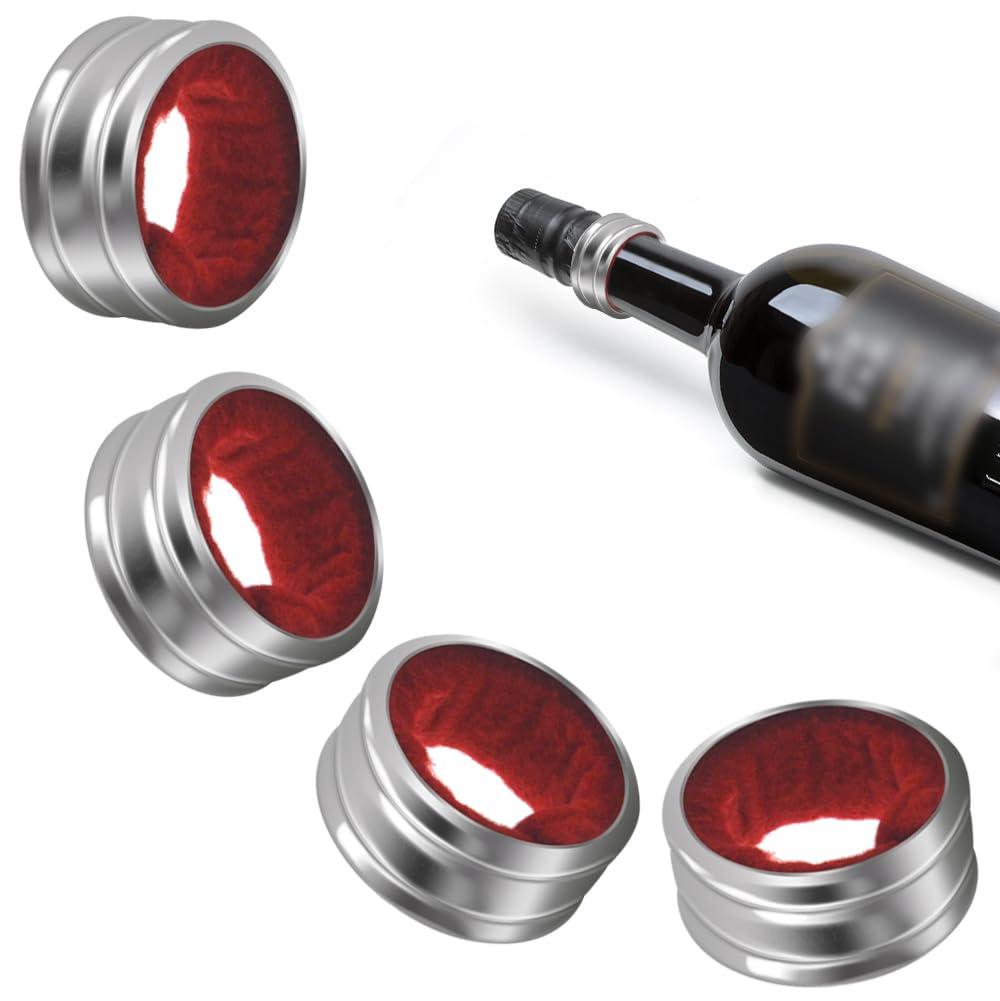 Sunnyac Stainless Steel Wine Bottle Collars, Durable Wine Collar Drip Rings, Simple and Sleek Wine Drop Stopper with Felt, Small Handy Gadgets for Kitchen and Bar (Red Waved)