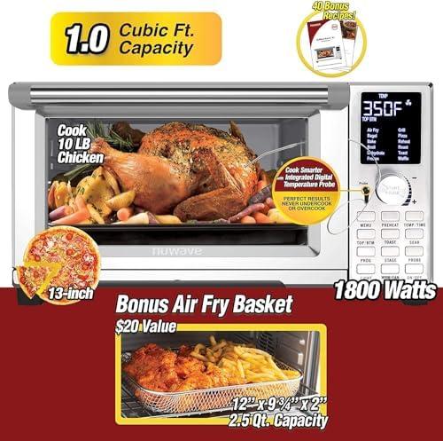 Nuwave Nuwave Bravo Air Fryer Toaster Smart Oven, 12-in-1 Countertop Convection, 30-QT XL Capacity, 50-500F Temperature Controls, Top and Bottom Heater Adjustments 0%-100%, Brushed Stainless Steel Look