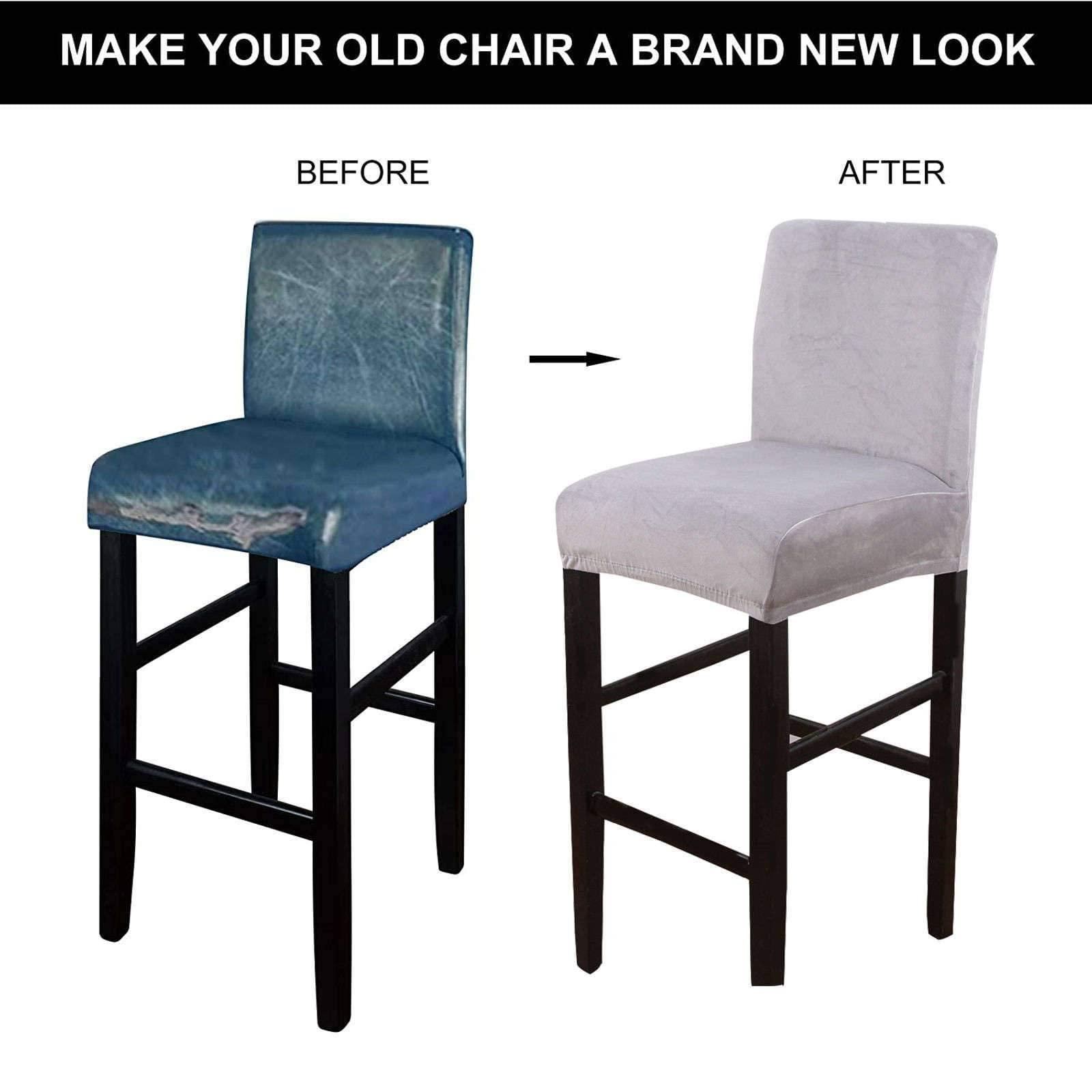 Telusu Thick Velvet Bar Stool Covers Set of 1/2/4/6/8 Stretch Counter Barstool Slipcovers Furniture Chair Seat Cover with Elastic Bottom Dining Room Chair Covers Universal Size