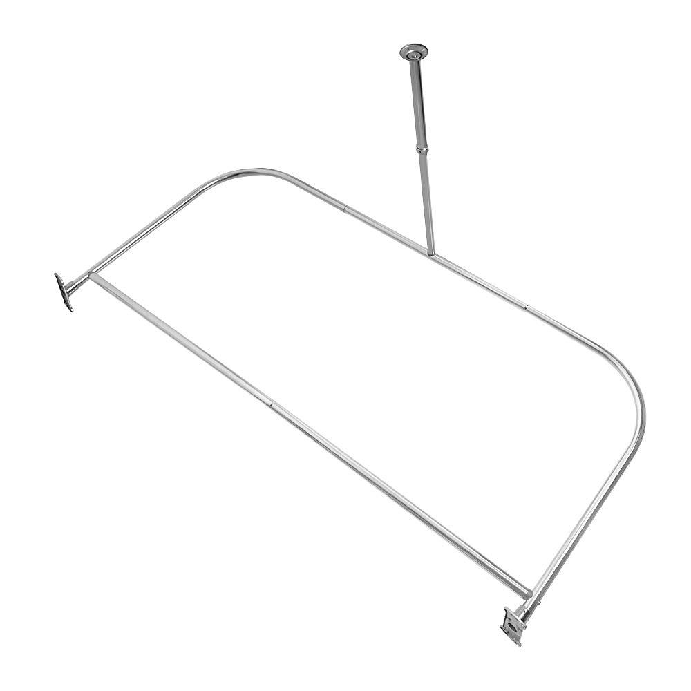 Utopia Alley Utopia Alley Rustproof Aluminum Shower Rod - Chrome | D-Shape Shower Rod with Ceiling Support, Shower Curtain Rod for Bathroom Shower, Perfect for Freestanding Tubs and Showers (61"L x 28"W)