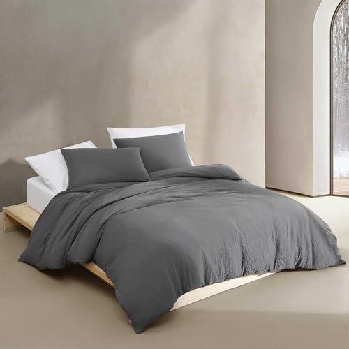 Calvin Klein Calvin Klein - King Duvet Cover Set, Super Soft Textured Bedding with Matching Shams, Reversible Home Decor, Oeko-Tex Certified (Seersucker Dark Grey, King)