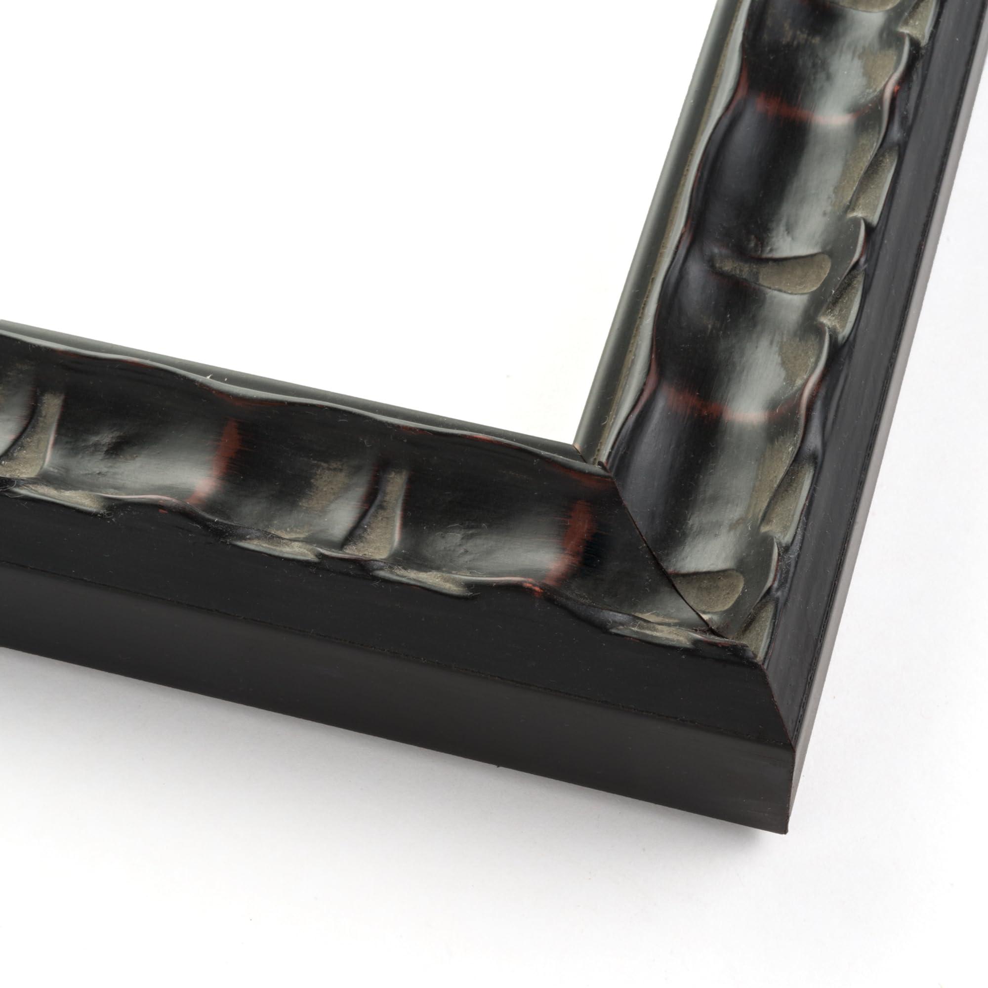 CustomPictureFrames.com 40x26 Frame Black-Brown Medieval Solid Wood Picture Frame | 1.5 Inch Moulding Width | Gotham Beveled Distressed Frame Complete with UV Acrylic, Foam Board Backing & Hanging Hardware