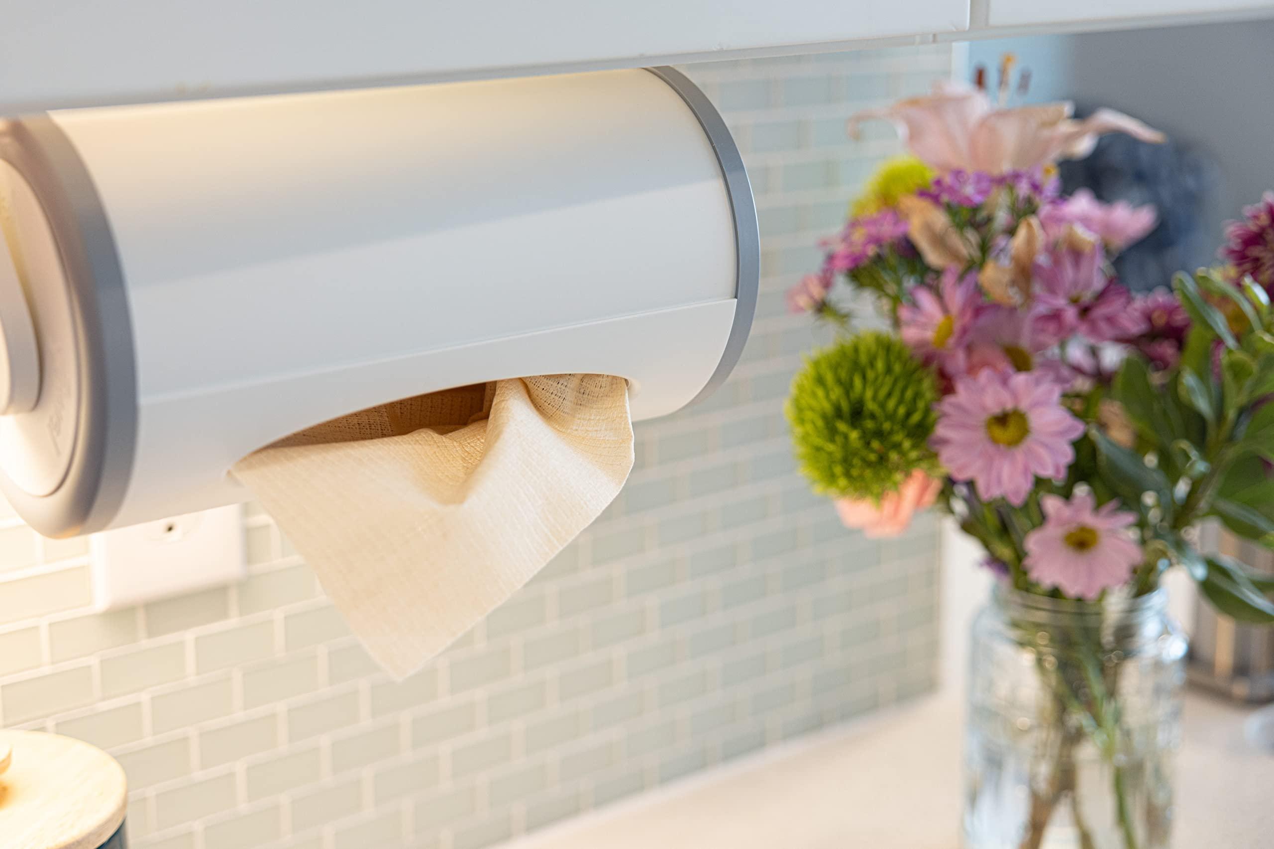 YOWEL YOWEL Under Cabinet Reusable Towel Dispenser | Includes 40-Eco Friendly Reusable Towels, 1-Mesh Bag, 2-Hooks