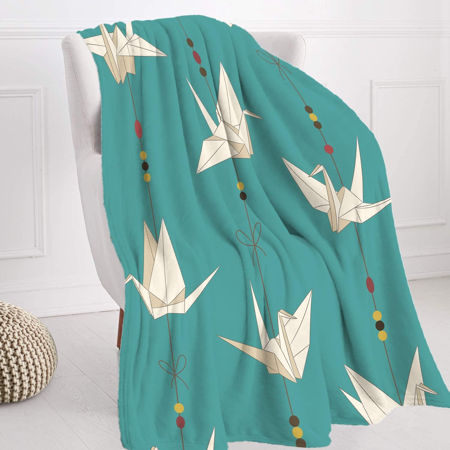 BaoNews BaoNews Indigoblue Japanese Paper S Soft Throw Blanket,White Century Origami Bird Warm Lightweight Blanket Washable Bed Throws for Adult Sofa Bed Bedroom Living Room Dorm Room,200X150cm