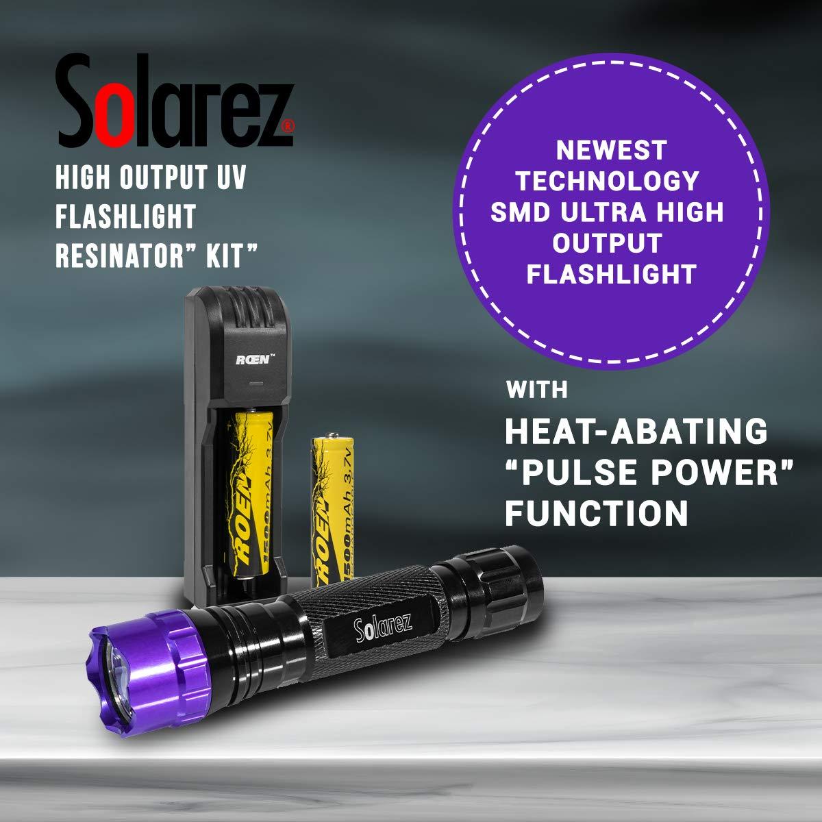 SOLAREZ SOLAREZ HIGH Output UV Flashlight RESINATOR KIT Best 380 UV Light and Blacklight for Fly-Tie & Surf Resin Cures, Insect Inspection, Pet Urine Stains, 18W 380-390nm LED Calibrated UV Resin Cure