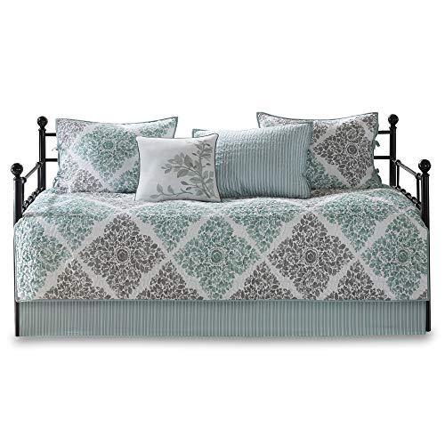 Madison Park Madison Park Daybed Cover Set - Double Sided Quilting Casual Design, All Season Bedding with Bedskirt, Matching Shams, Decorative Pillow, 75\"x39\", Diamond Aqua 6 Piece