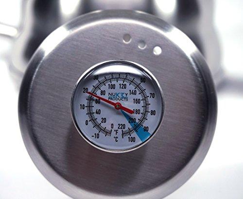 Nuk3y Café Pour Over Coffee Kettle with Thermometer 1.2L - Gooseneck Hand Grip - Premium Stainless Steel - Bonus Coffee Scoop