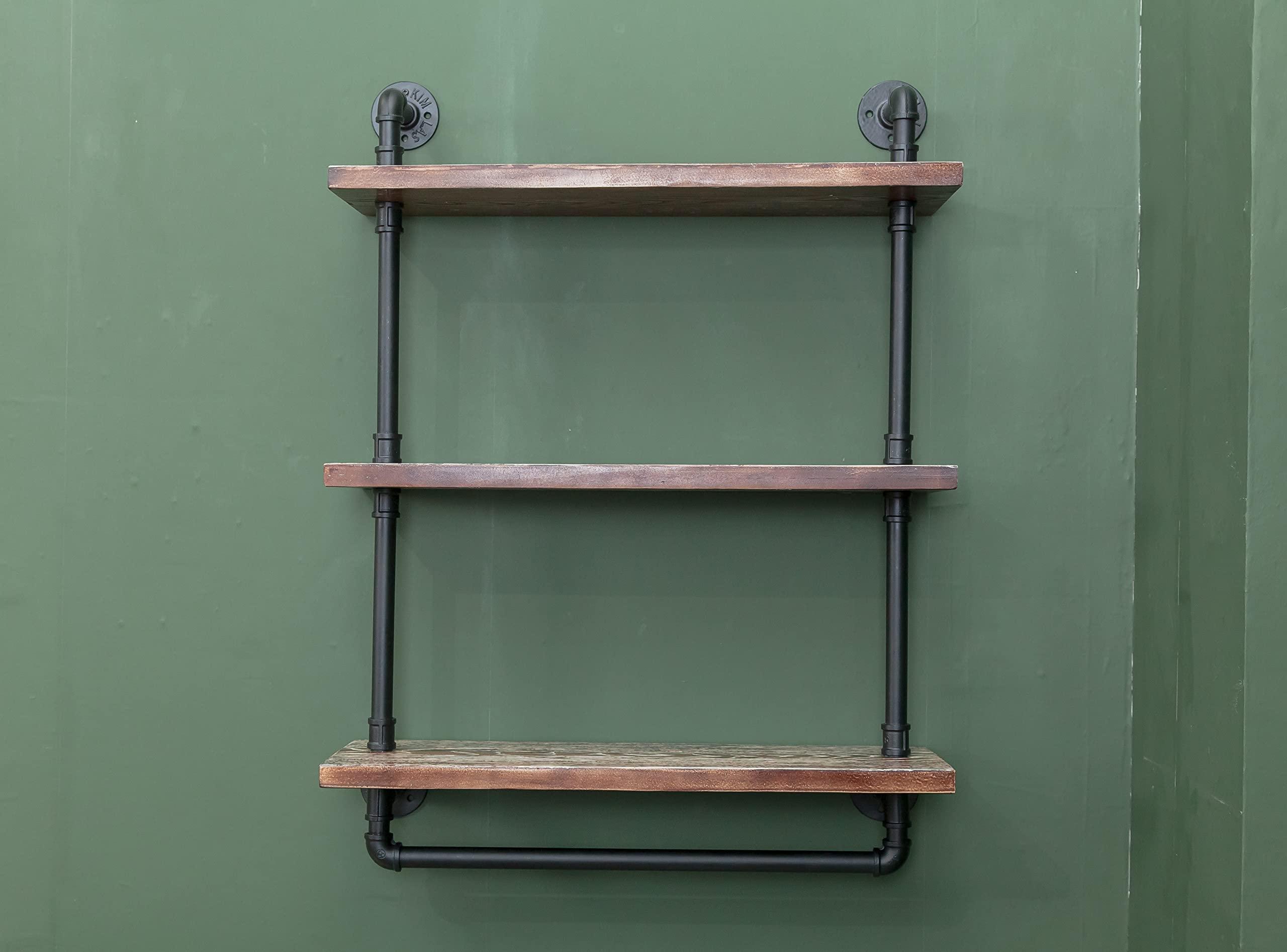 ZYUXUAN Bathroom Pipe Shelves with Towel Bar Industrial Pipe Shelving ,3Tier 24 inch Retro Rustic Farmhouse Pipe Industrial Wall Shelves Bathroom Shelves Over Toilet for Storage