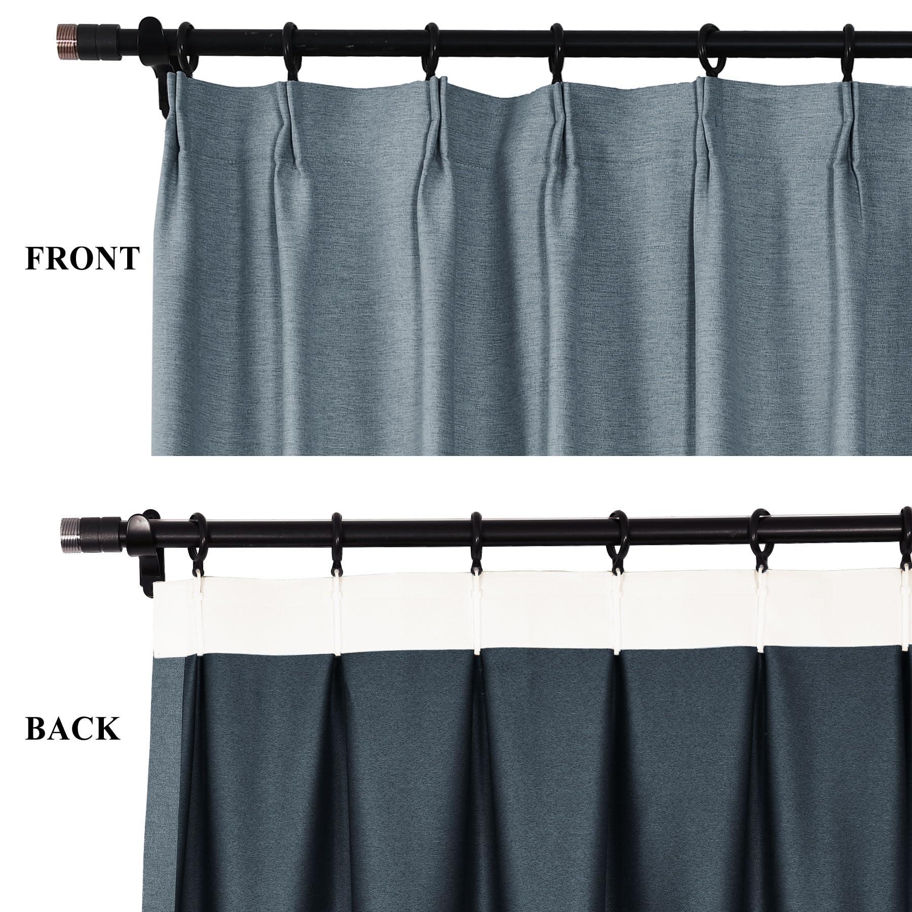 Fcosie Fcoise Pinch Pleat Curtains for Traverse Rod, 216 Inches Extra Long Drapes, Linen Look Blackout Curtains, Tall Ceiling to Floor Curtains, Extra Tall Curtains 18ft, Grey Blue (50" W x 216" L, 1 PC)