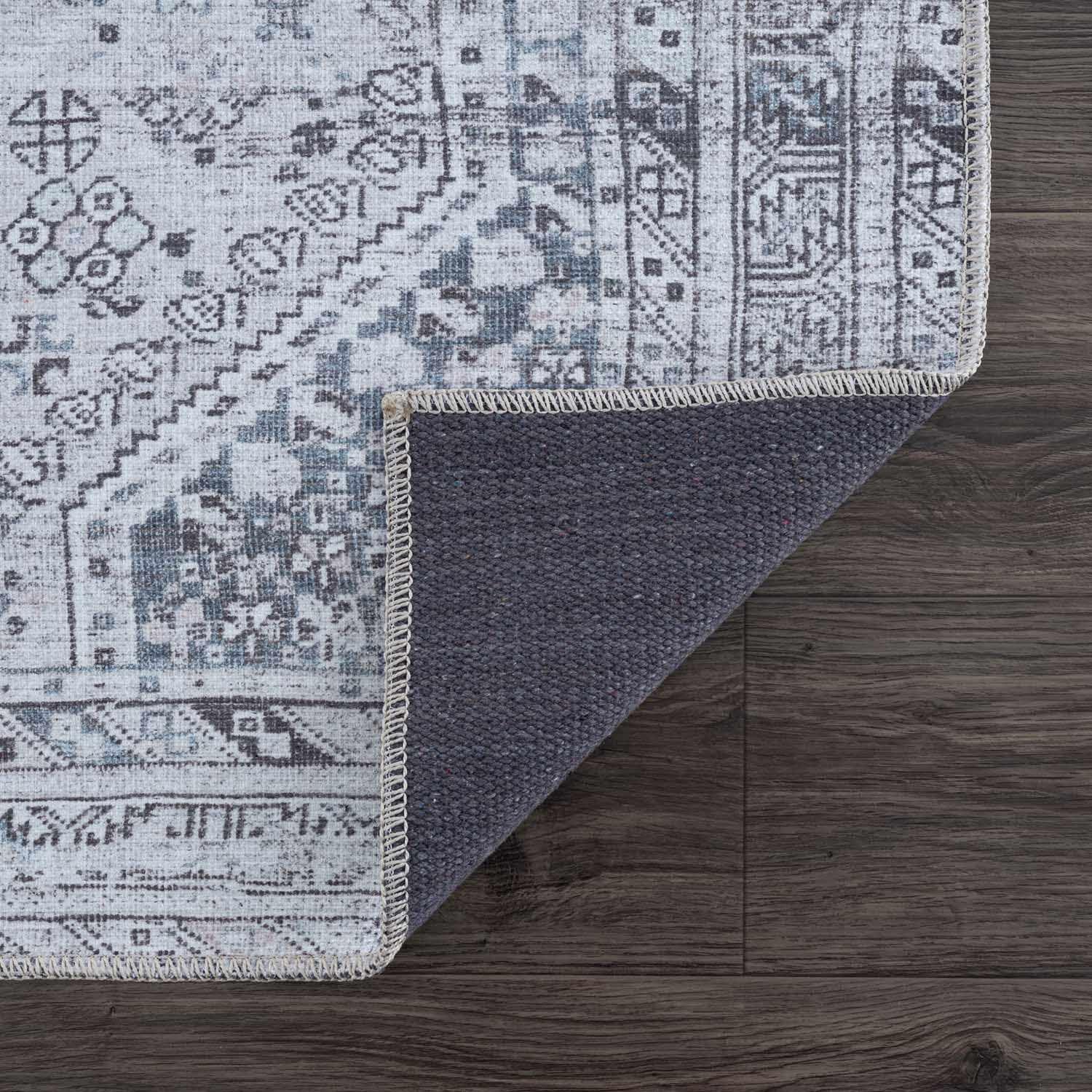 BoutiqueRugs BoutiqueRugs Barny Traditional Area Rug - Machine Washable - Off White, Denim, Charcoal - 6'7" x 9'