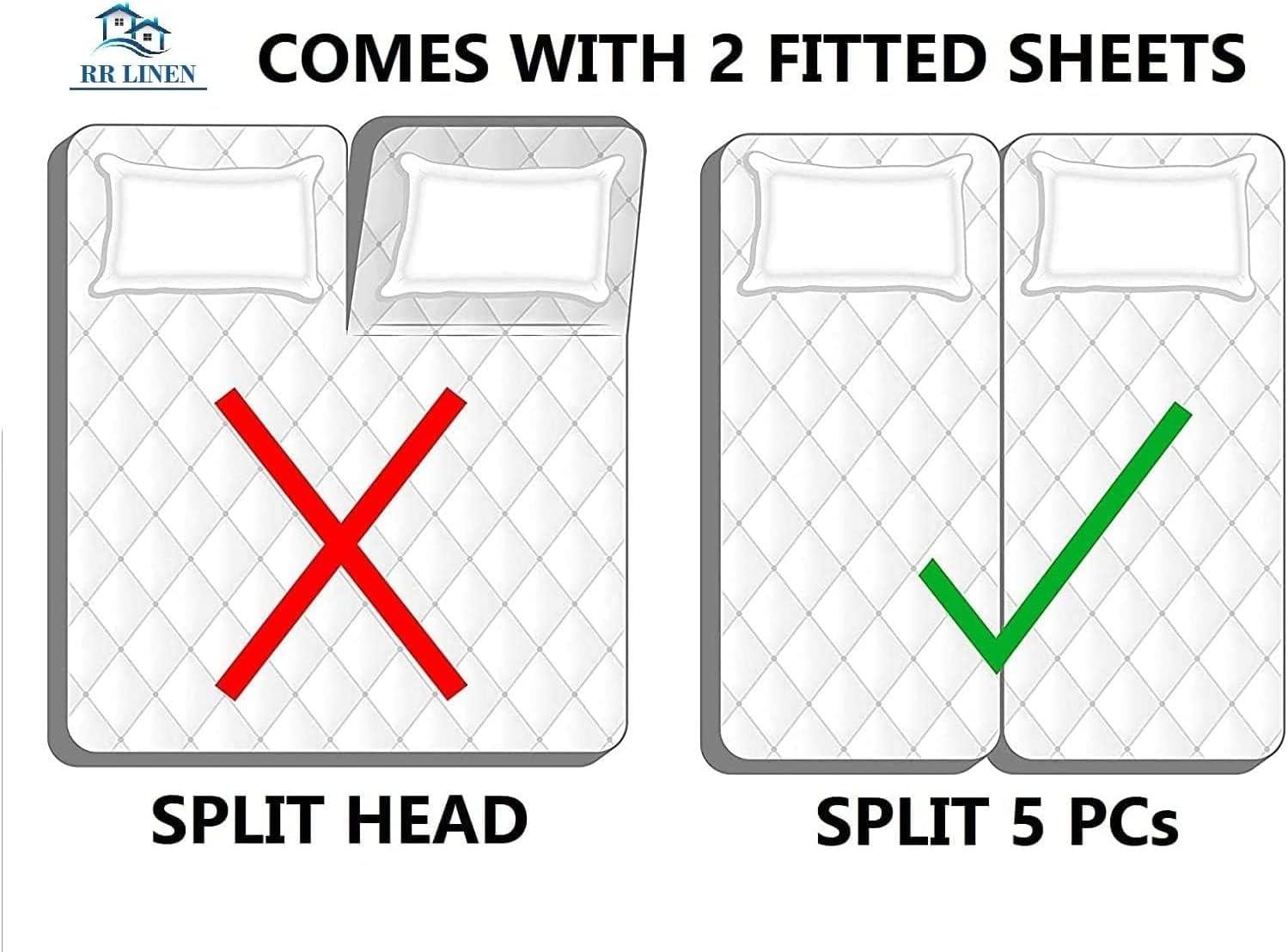 RR Linen Split California King Sheet Set 5 PCs for Split California King Bed Size 100% Cotton 800 TC, Split California King Sheets Set for Adjustable beds 16\'\' Deep Pocket (Split California King, White)