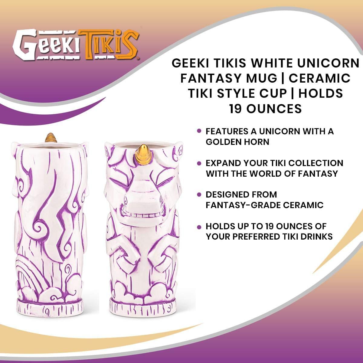 Geeki Tikis Geeki Tikis White Unicorn Fantasy Mug | Official Geeki Tikis Fantasy Series Ceramic Tiki Style Cup | Holds 19 Ounces