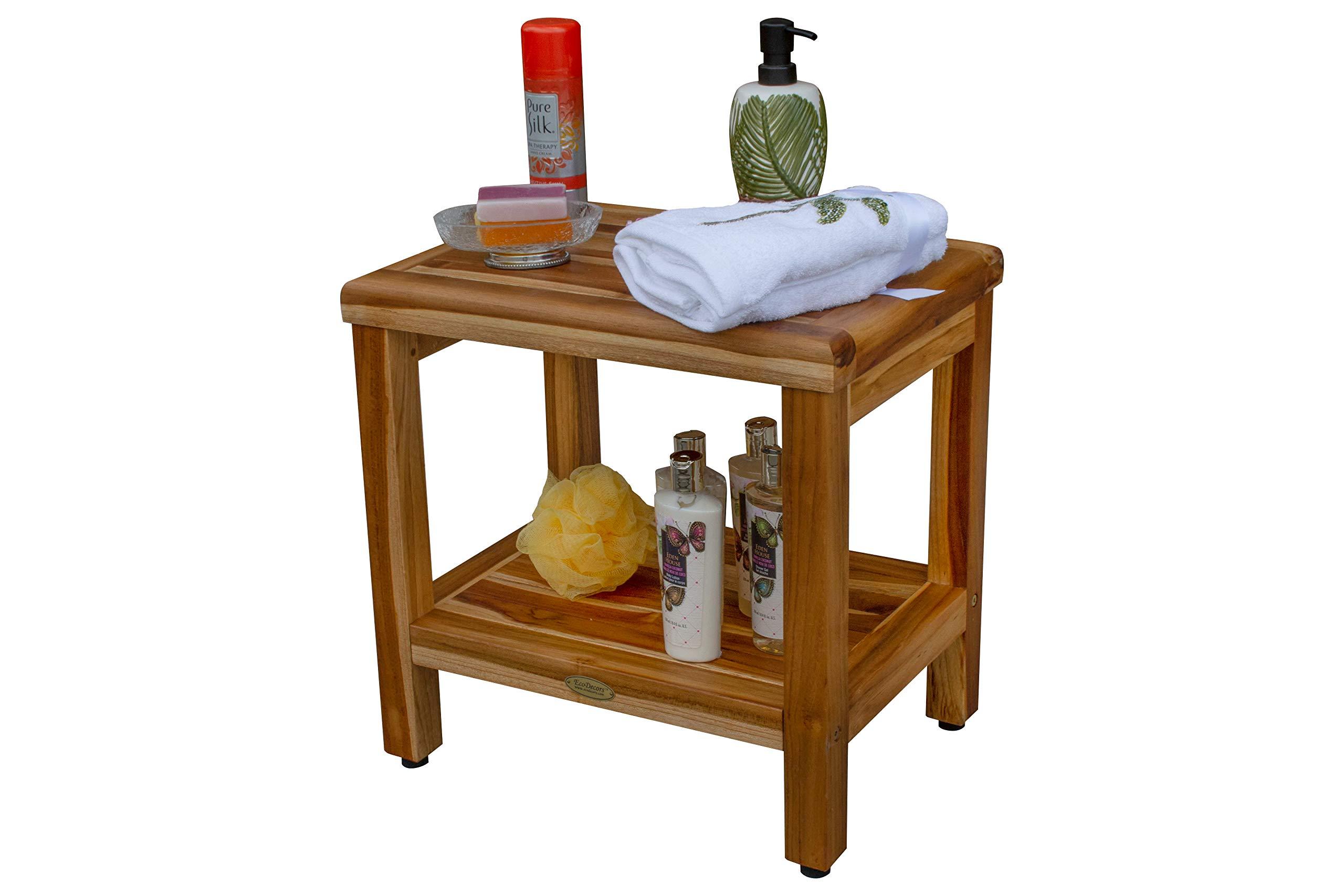 EcoDecors EcoDecors 18 inch, Teak Shower Bench, Teak Shower Seat, Teak Bench for Shower, Teak Stool, Teak Shower Chair, Teak Shower Bench for Inside Shower, Teakwood Shower Bench