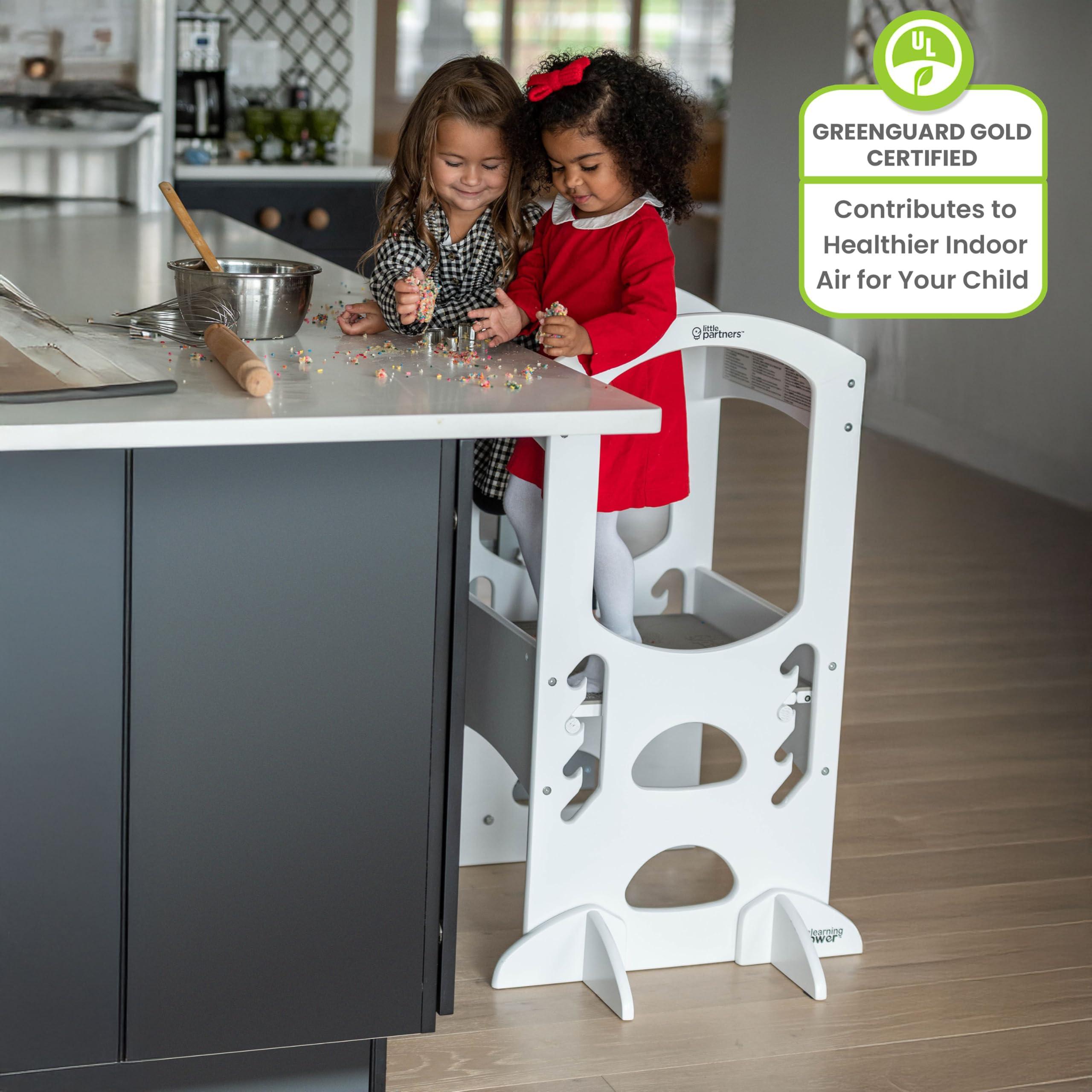 Little Partners Little Partners Kids Learning Tower, Toddler Tower - Adjustable Height Kitchen Step Stool - Encourages Learning, Independence, and Engagement - Safety Climbing Tower for Kitchen Counter (Soft White)