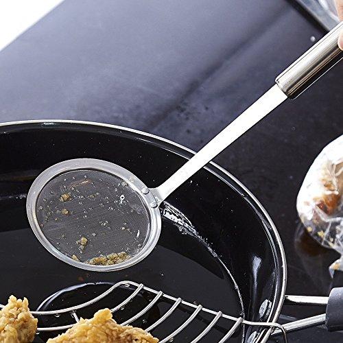 HIWARE Hiware Stainless Steel Fat Skimmer Spoon - Fine Mesh Food Strainer for Grease, Gravy and Foam, Japanese Hot Pot Skimmer with Long Handle