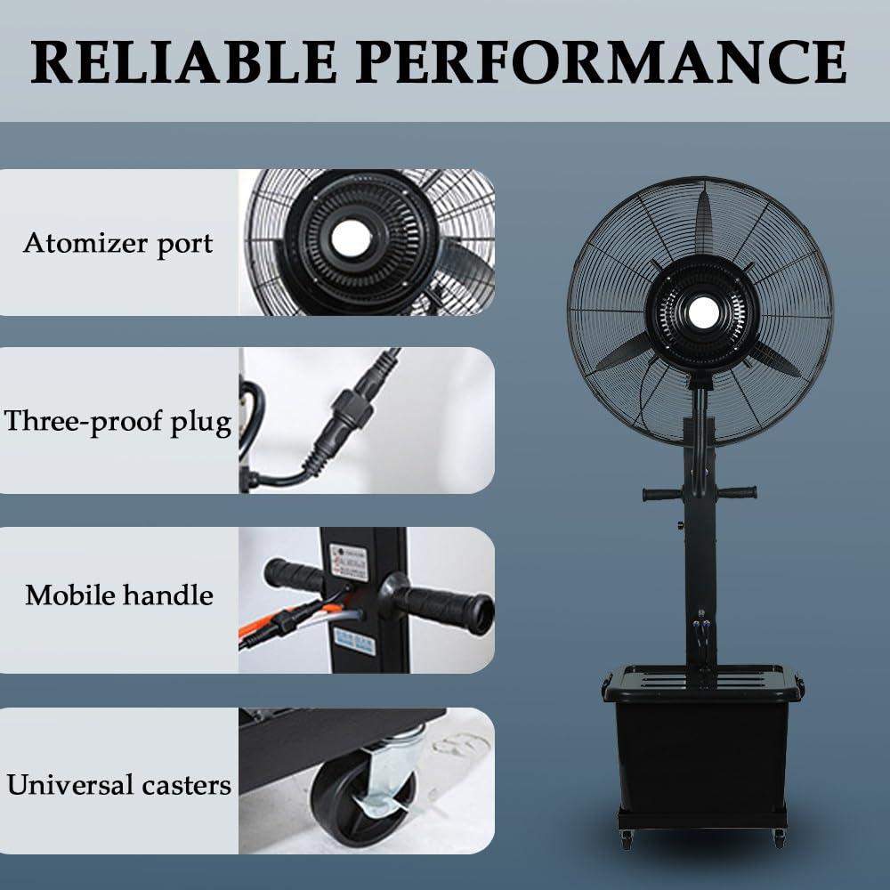 JLMWG Cooling Misting Fan 3-Speed Industrial Fan With 11 Gallon Tank 25.6in/30in Pedestal Fan For Warehouse, Workshops, Garage, Factory, And Basemen(30in/380w)