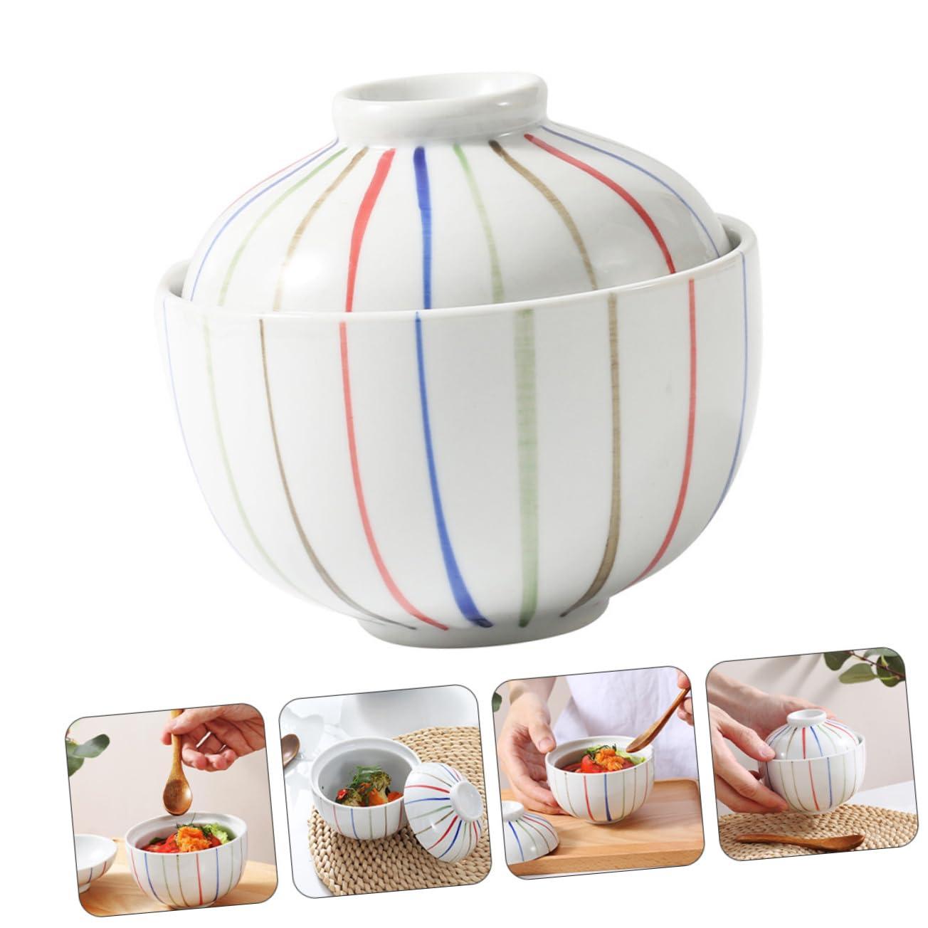 LABRIMP LABRIMP 1 PC Ceramic Steamed Egg Bowl Muffin Casserole Pot with Lid Mixing Bowl Tin Decorative Bowl Pans Kettle Bowls with Lids Rattan Food Containers with Lids Ceramic Tableware Ceramics
