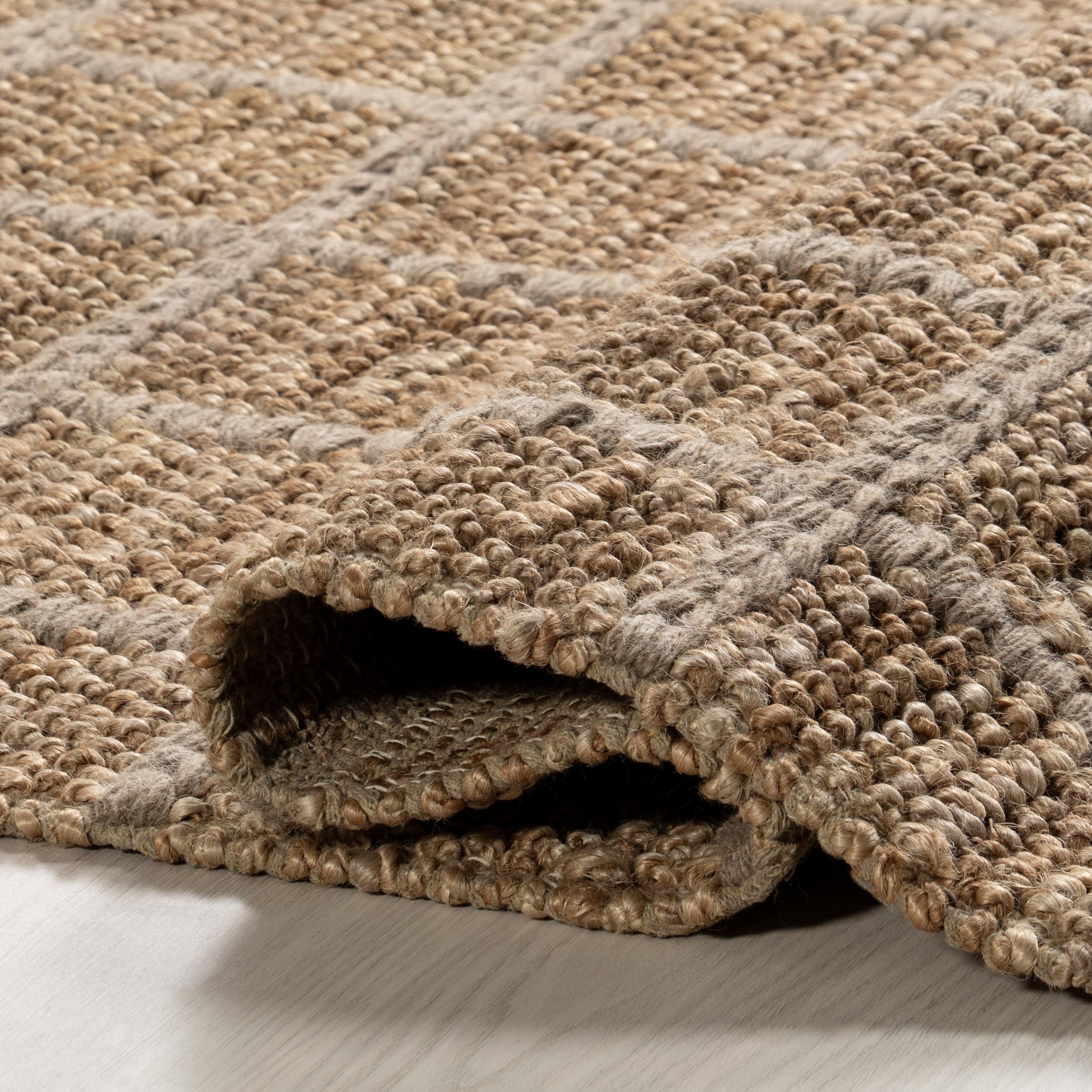 Rugs USA Rugs USA x Arvin Olano Penni Checked Jute and Wool Area Rug, 9x12, Natural