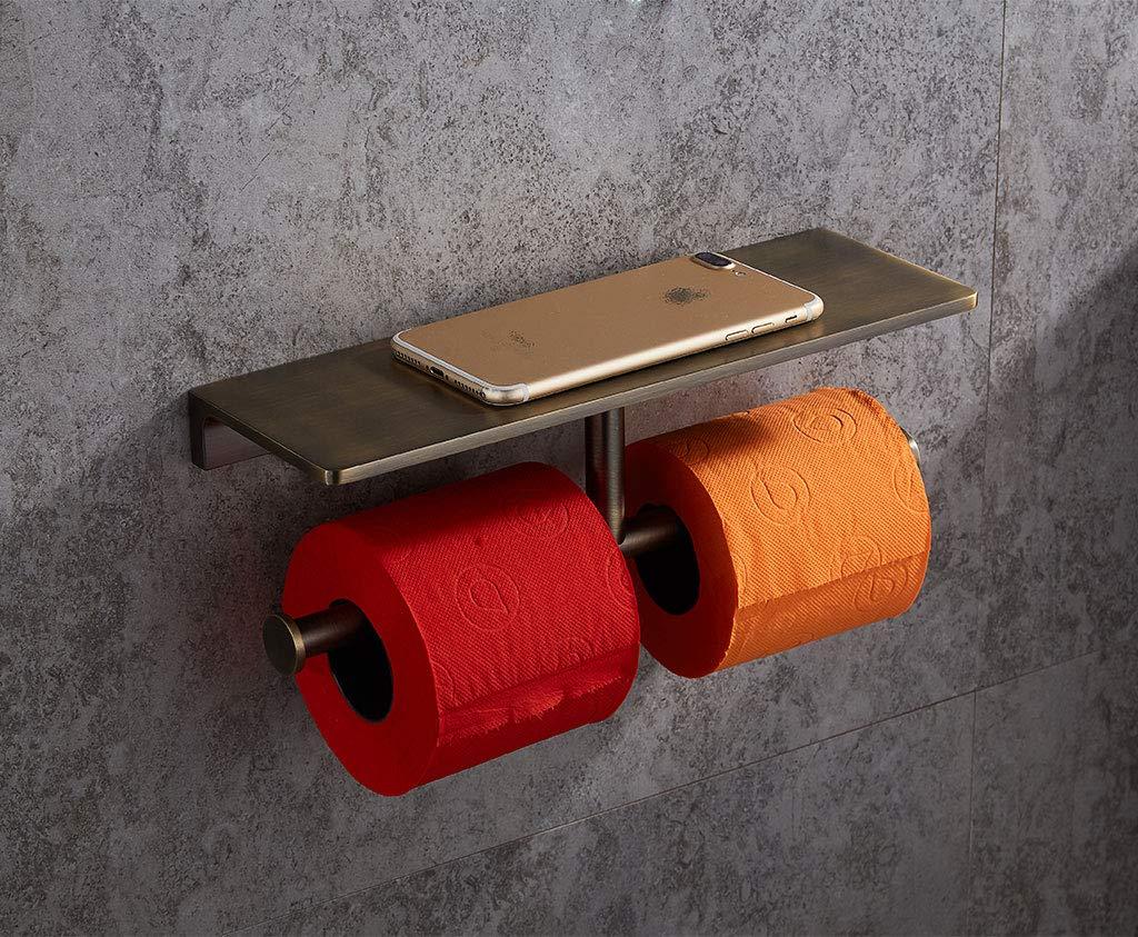 SANLIV Sanliv Toilet Paper Holder,Brushed Bronze Double Toilet Paper Roll Holder with Storage Shelf,Wall Mounted Brass Toliet Tissue Dispenser for Home and Hotel Bathrooms