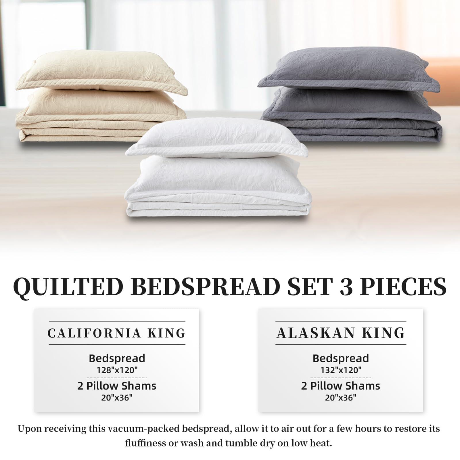 SUCHBED SUCHBED California King Bedspread Set Oversized King Bedspreads 128x120 inches Cal King Quilt Bedding Set Extra Wide King Quilt Paisley Quilt White Coverlet Sets with Shams