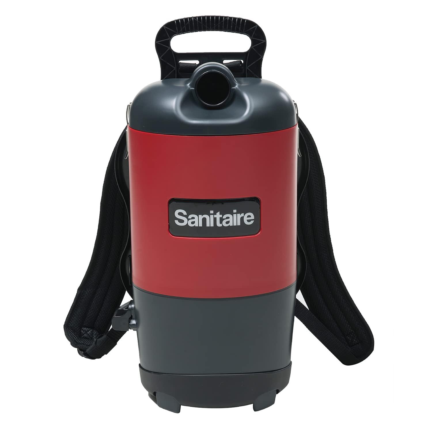 Sanitaire Sanitaire EURSC412B Quiet Clean Backpack Lightweight Vacuum, 8.5 Amps Power, 21\" Length x 10-1/2\" Width x 10-1/2\" Height, Black/Red,Chrome